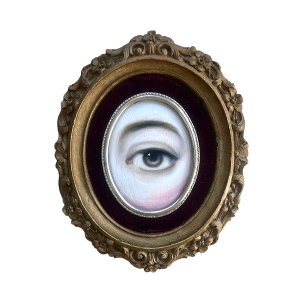 Lover's Eye Painting on a Gold and Velvet Oval Frame