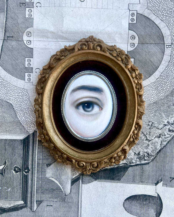 Lover's Eye Painting on a Gold and Velvet Oval Frame