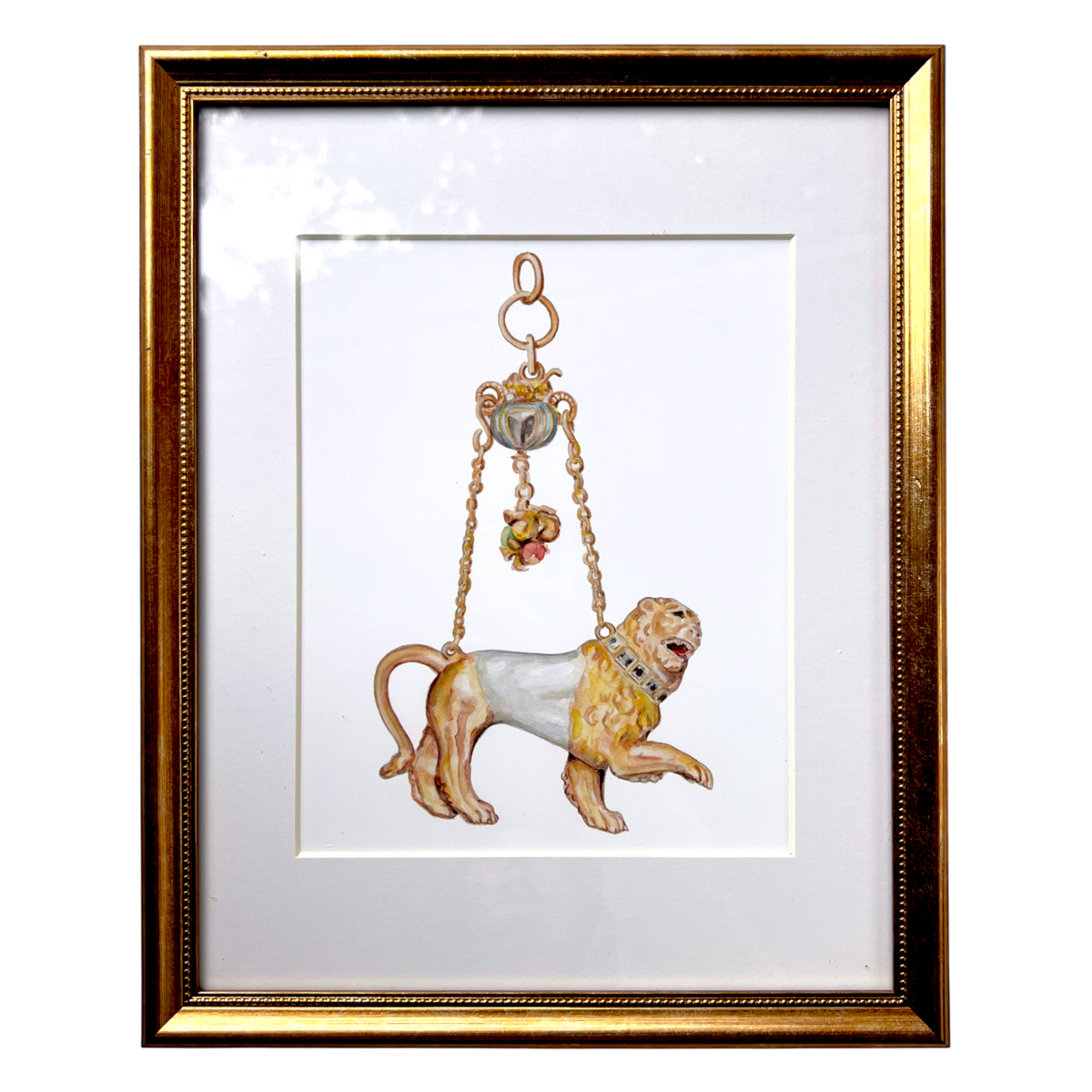 No. 1 Framed Baroque Pearl Jewelry Watercolor Archival Print: Lion