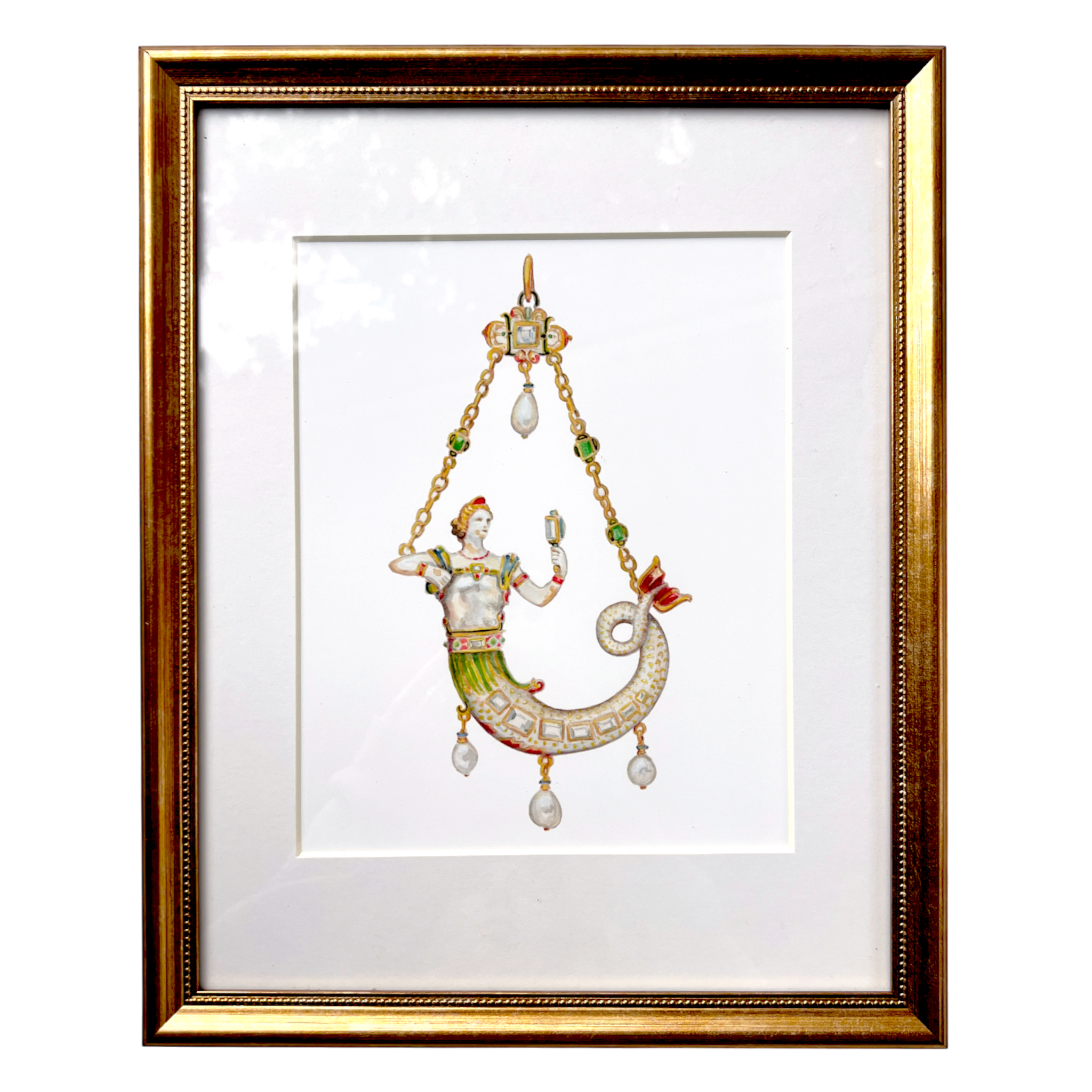 No. 2 Framed Baroque Pearl Jewelry Watercolor Archival Print: Mermaid