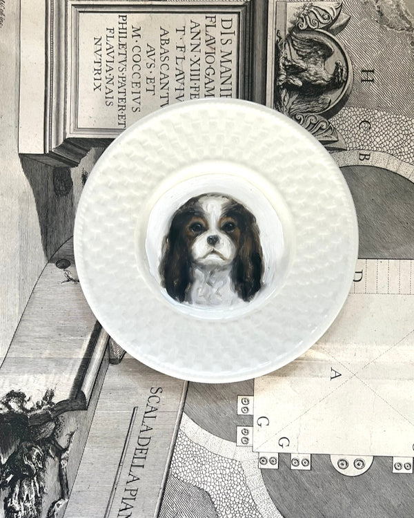 New! - Portrait of Stuart the Cavalier King Charles Spaniel on a White Plate