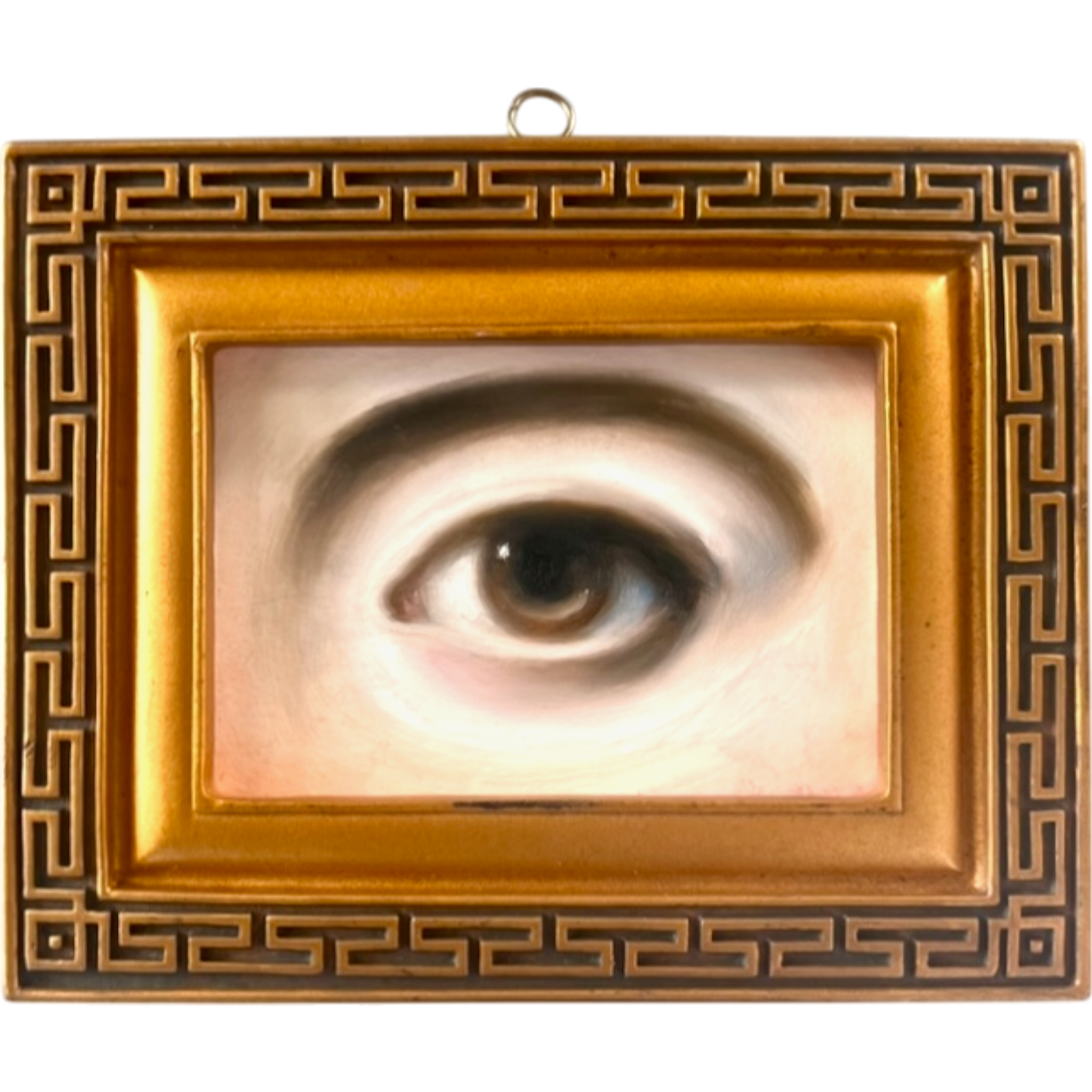 No. 2642 Lover's Eye Painting in a Gold Greek Key Style Frame