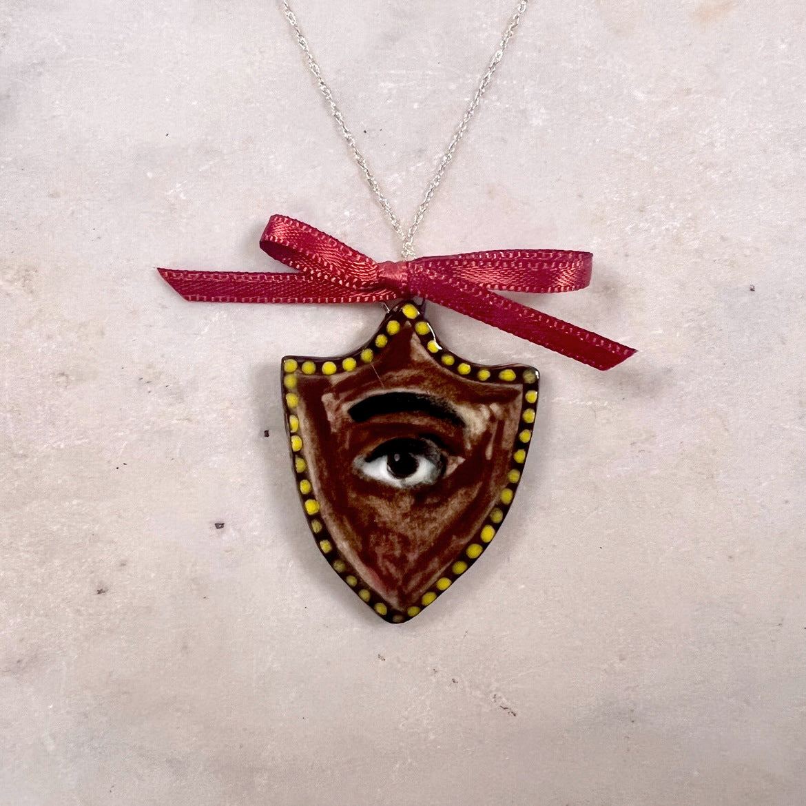 No. 107 Lover's Eye Charm with 10k Gold Chain - Beaded Gold Shield