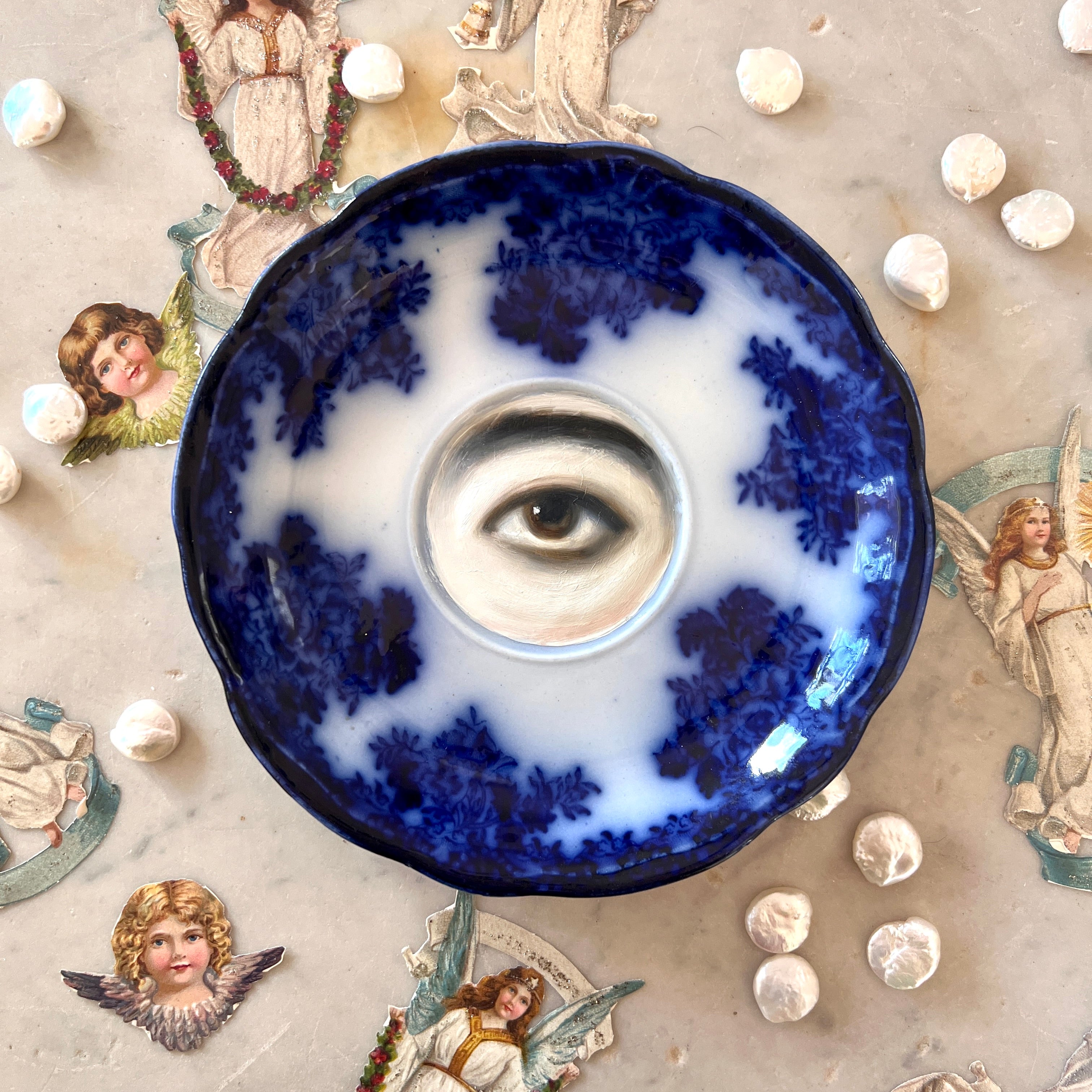 No. 3060 Lover's Eye Painting on an English Victorian Blue & White Plate