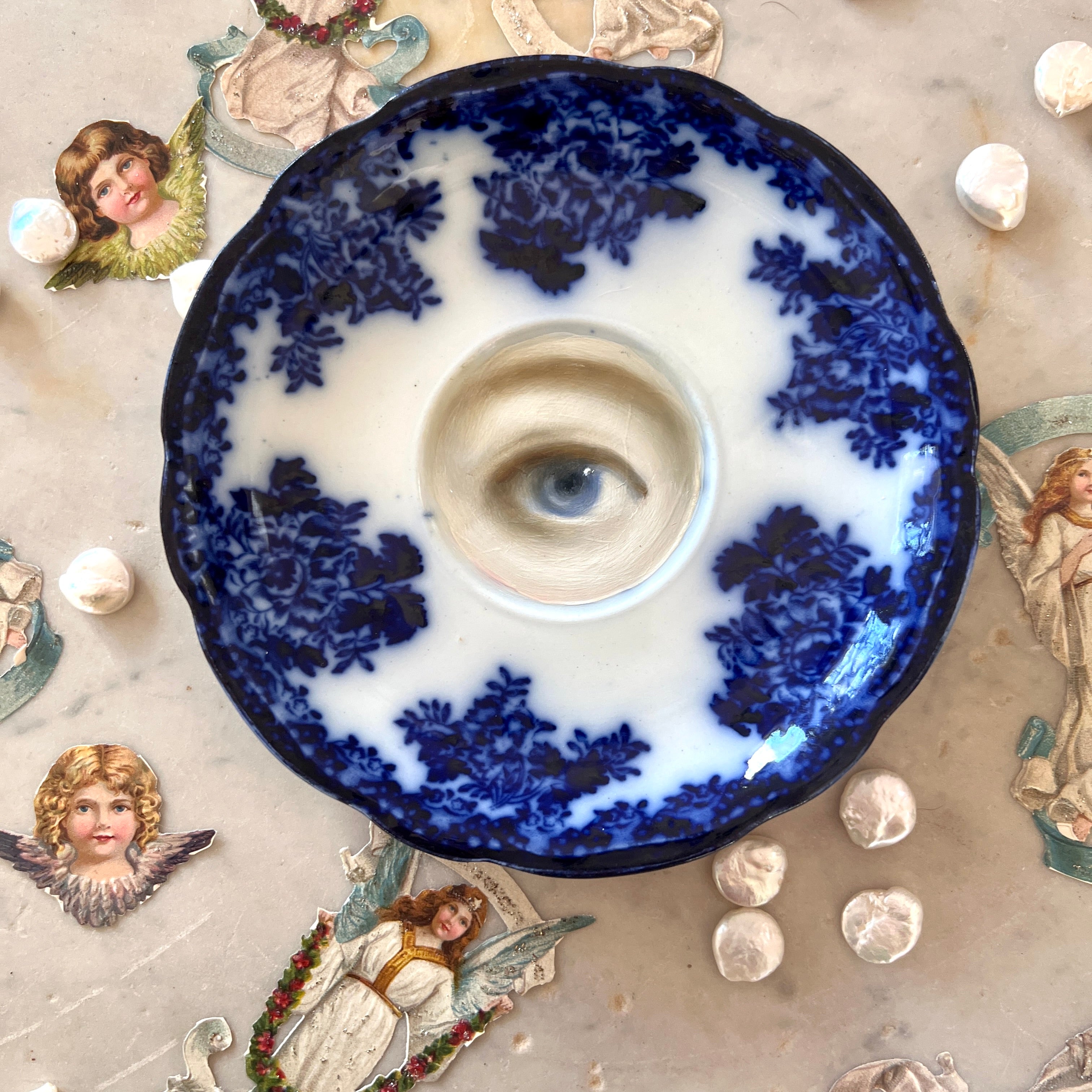 No. 3061 Lover's Eye Painting on an English Victorian Blue & White Plate