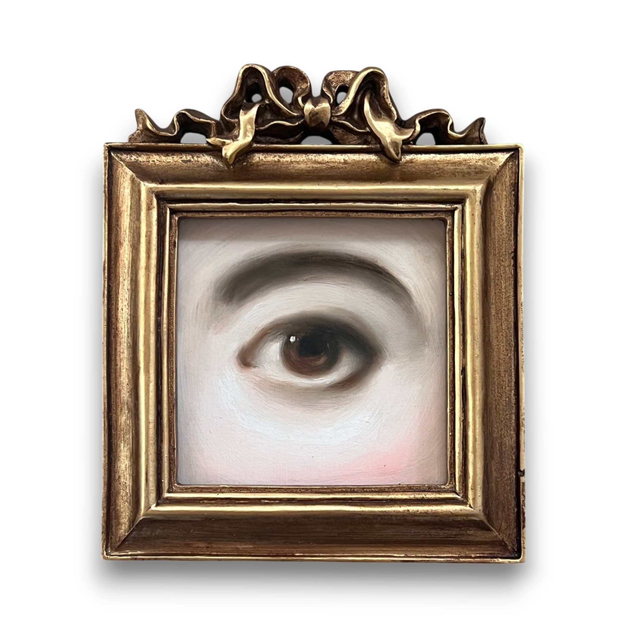No. 3289 Lover's Eye Painting in a Gold Square Frame with Bow