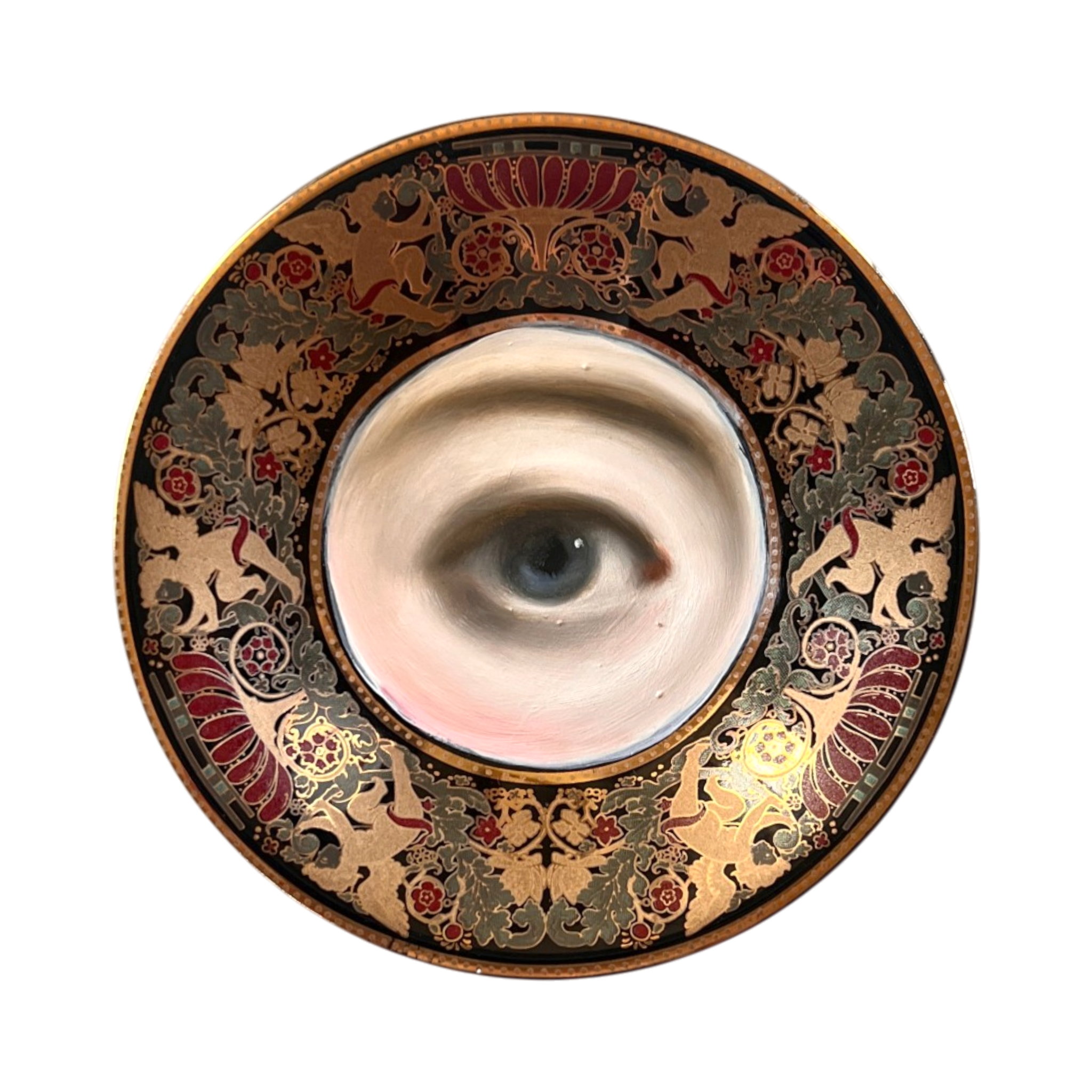 No. 3320 Lover's Eye Painting on a Gold Cherubs Plate