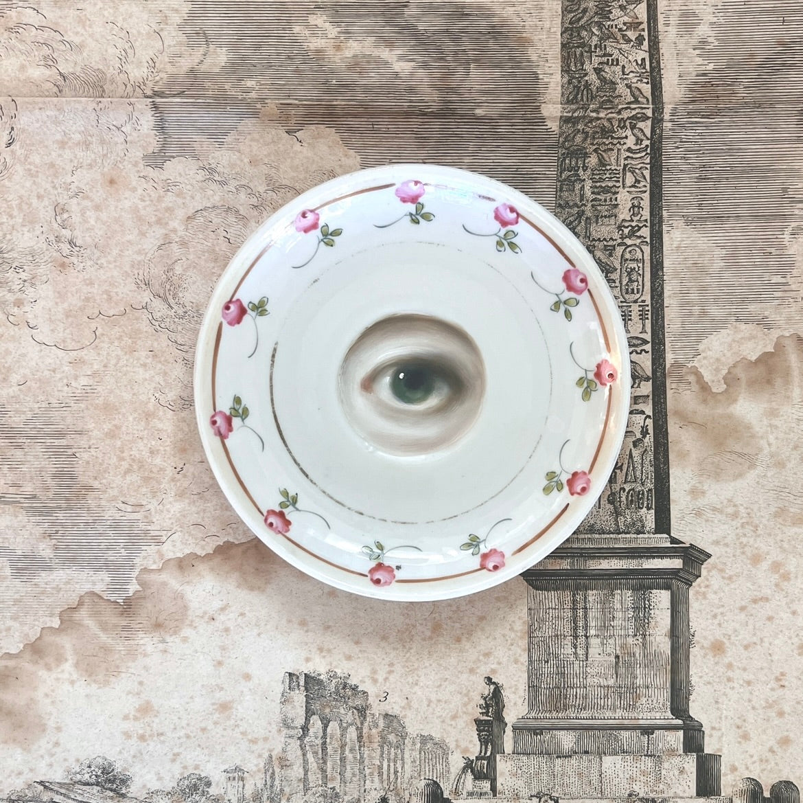 No. 3315 Lover's Eye Painting on a Pink Roses Plate