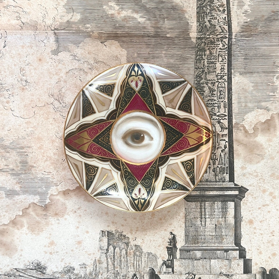 No. 3321 Lover's Eye Painting on an Art Deco Plate