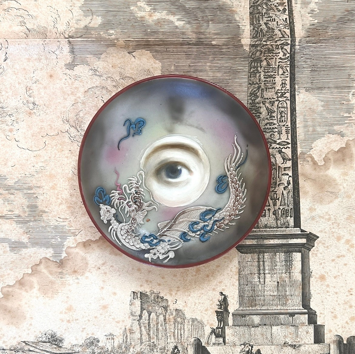 No. 3323 Lover's Eye Painting on a Japanese Dragonware Plate