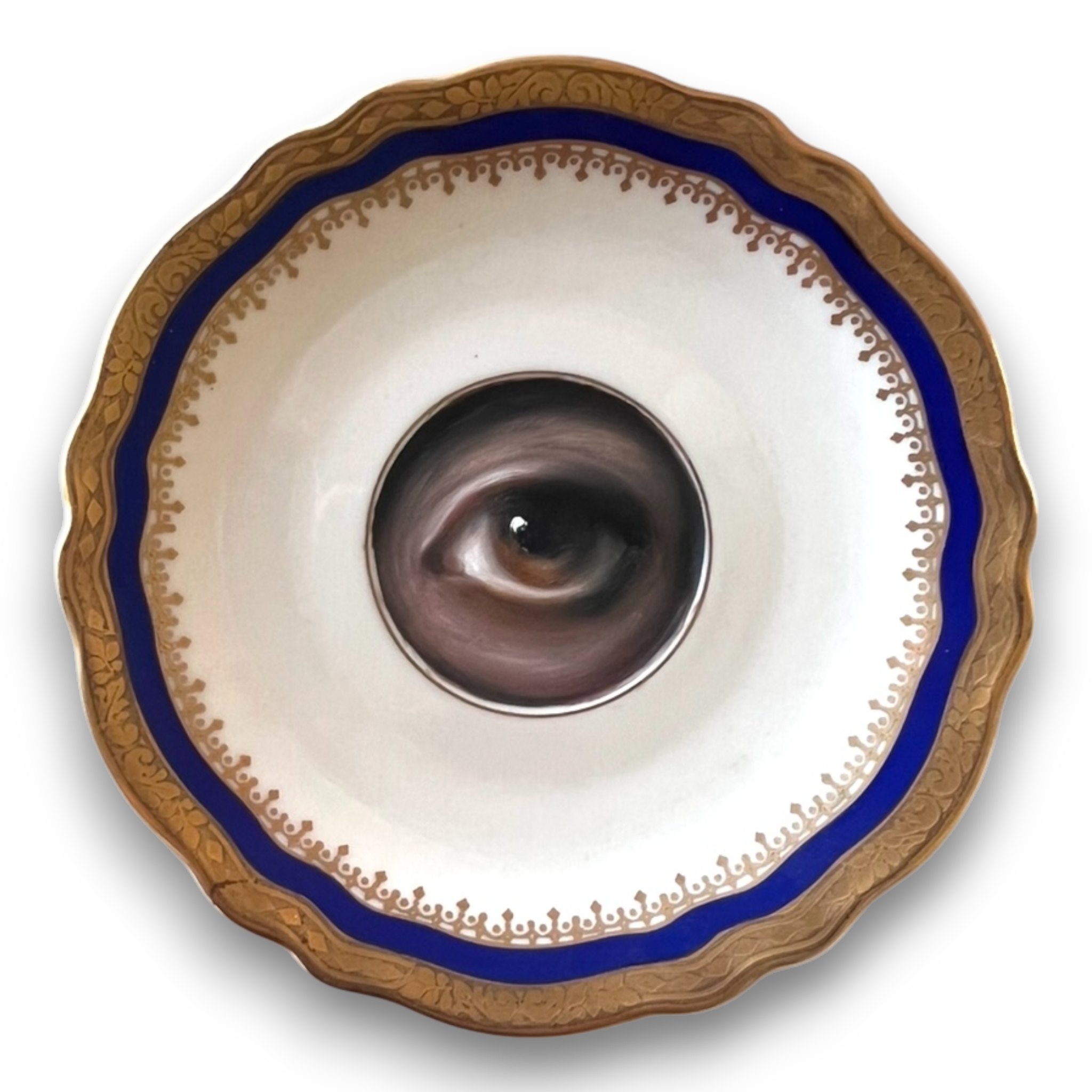 No. 2726 Lover's Eye Painting on a Mini Bavarian Blue and Gold Plate