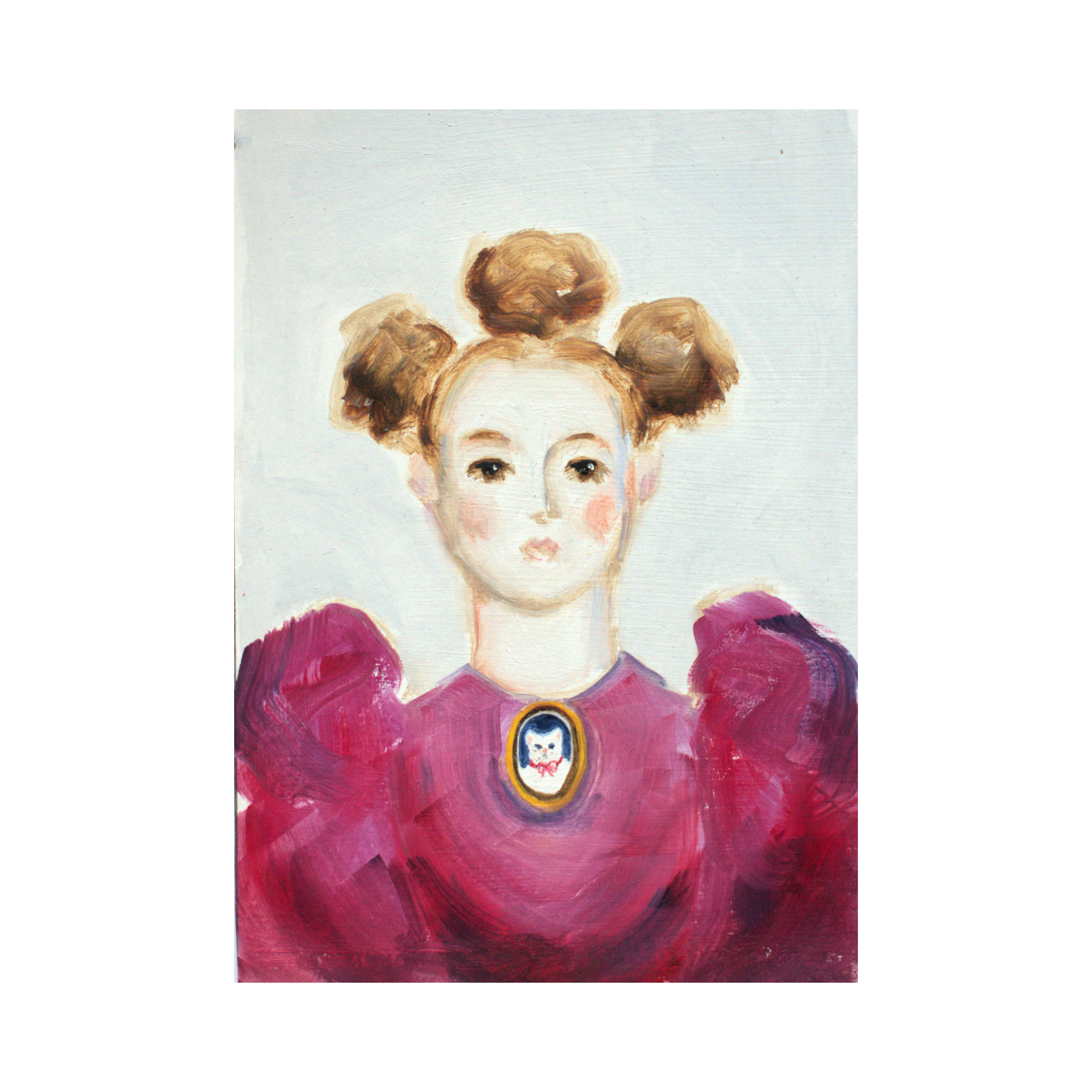 Storybook Portrait of Emma & Her Cat Sniffles Giclée Art Print (5"x7")