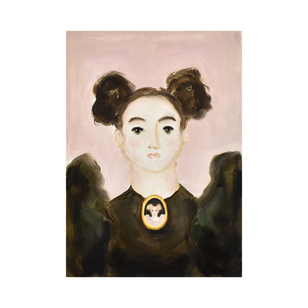 Storybook Portrait of Maude with Portrait Brooch Giclée Art Print (5"x7")