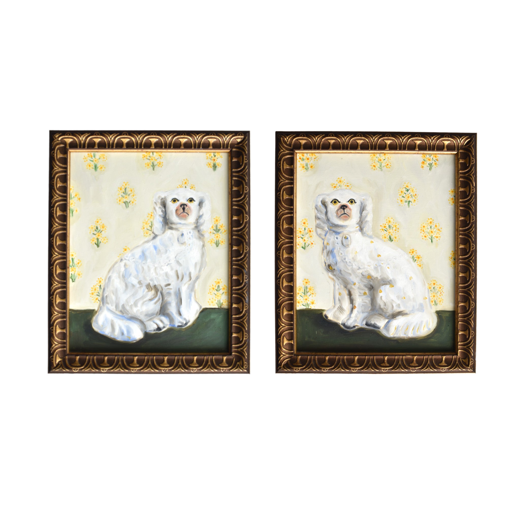 Percy & Primrose the White Staffordshire Dogs Portraits