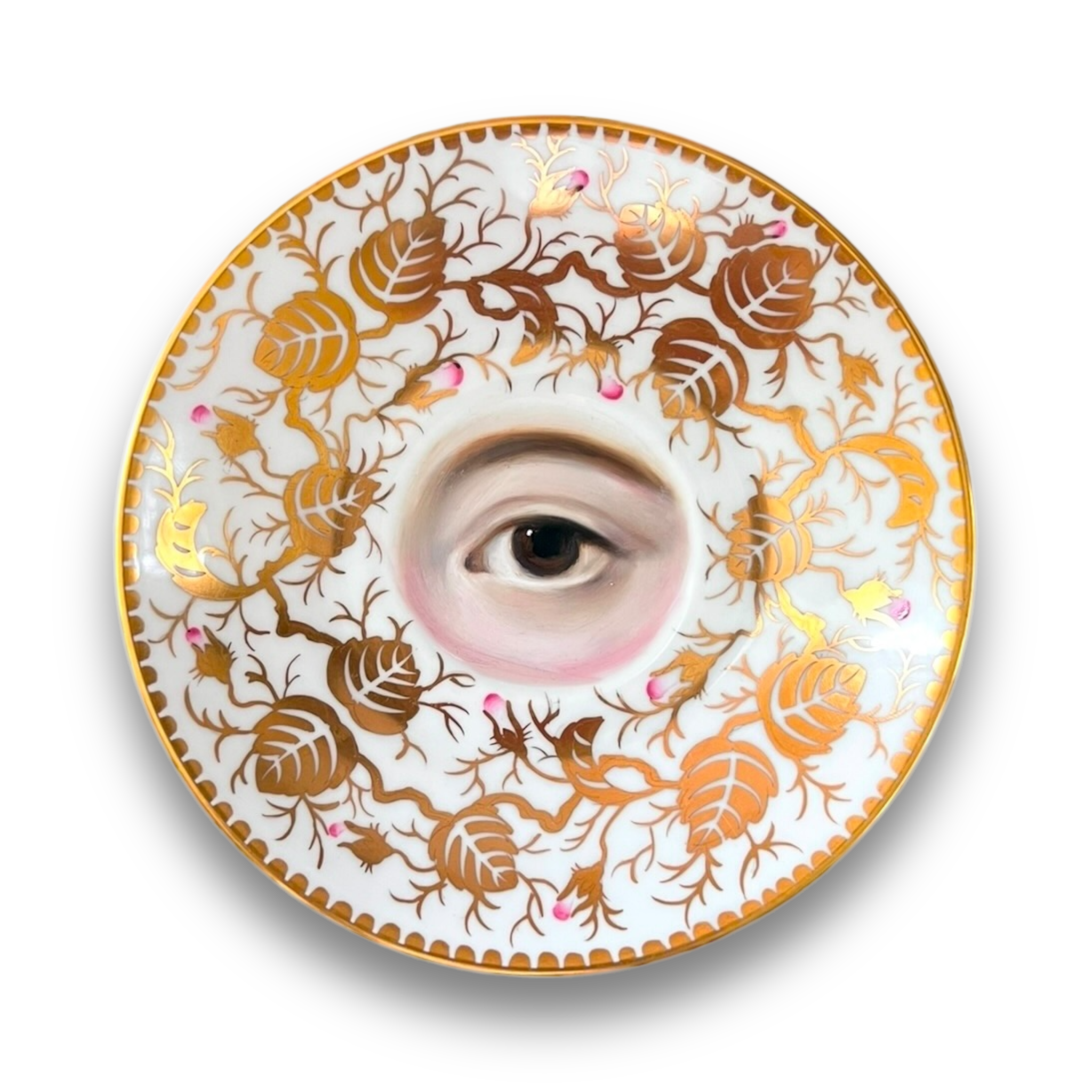 No. 2922 Lover's Eye Painting of Mary, Queen of Scots on an English Gilt Rose Briar Plate