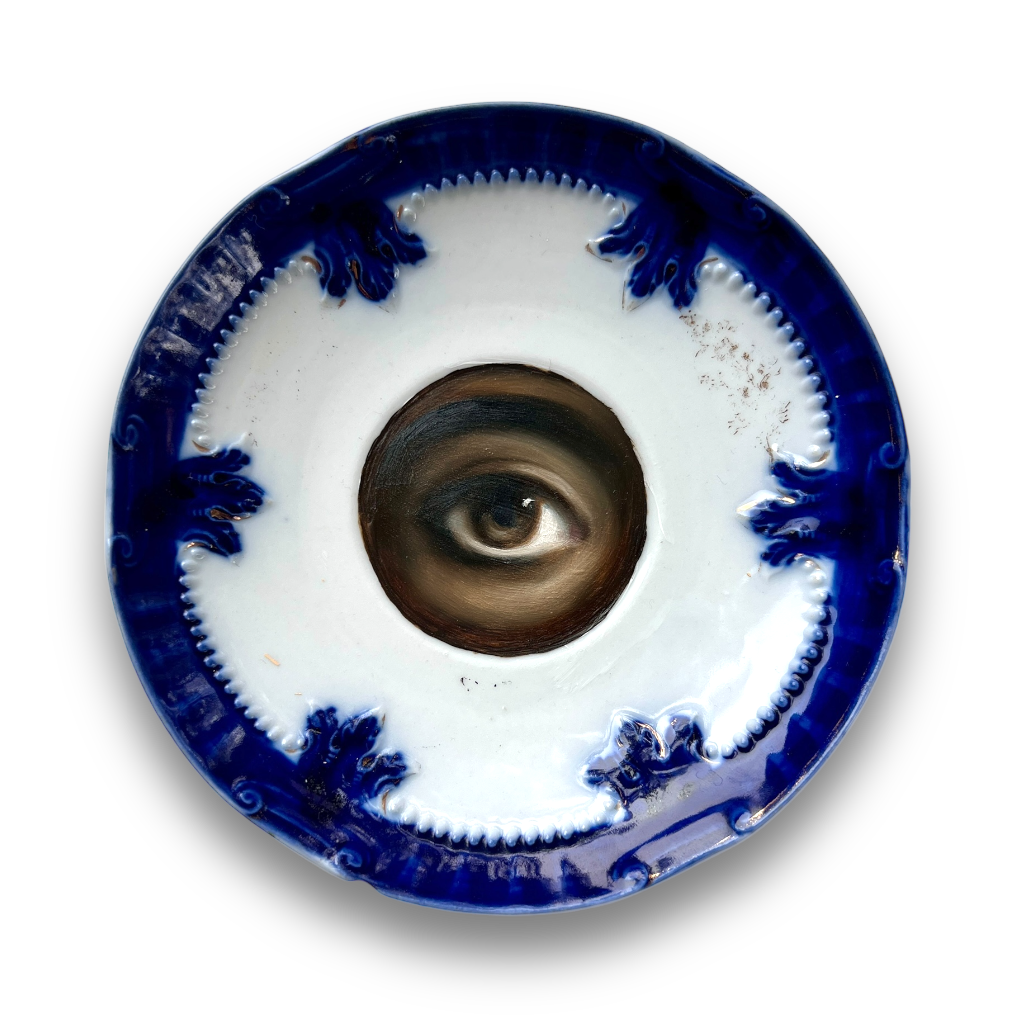 No. 3076 Lover's Eye Painting on an English Victorian Blue & White Plate