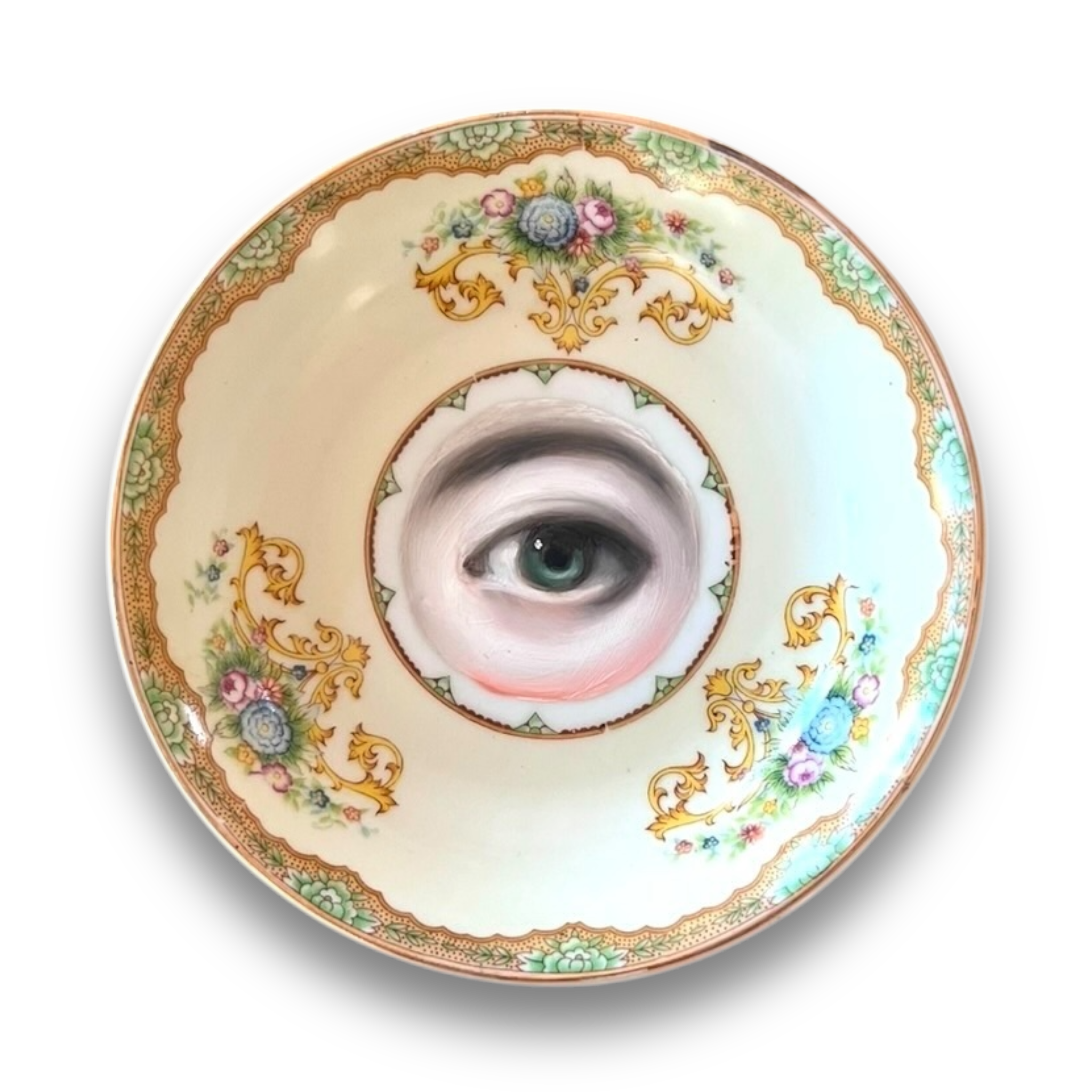 No. 2871 Lover's Eye Painting on a Cream Botanical Plate