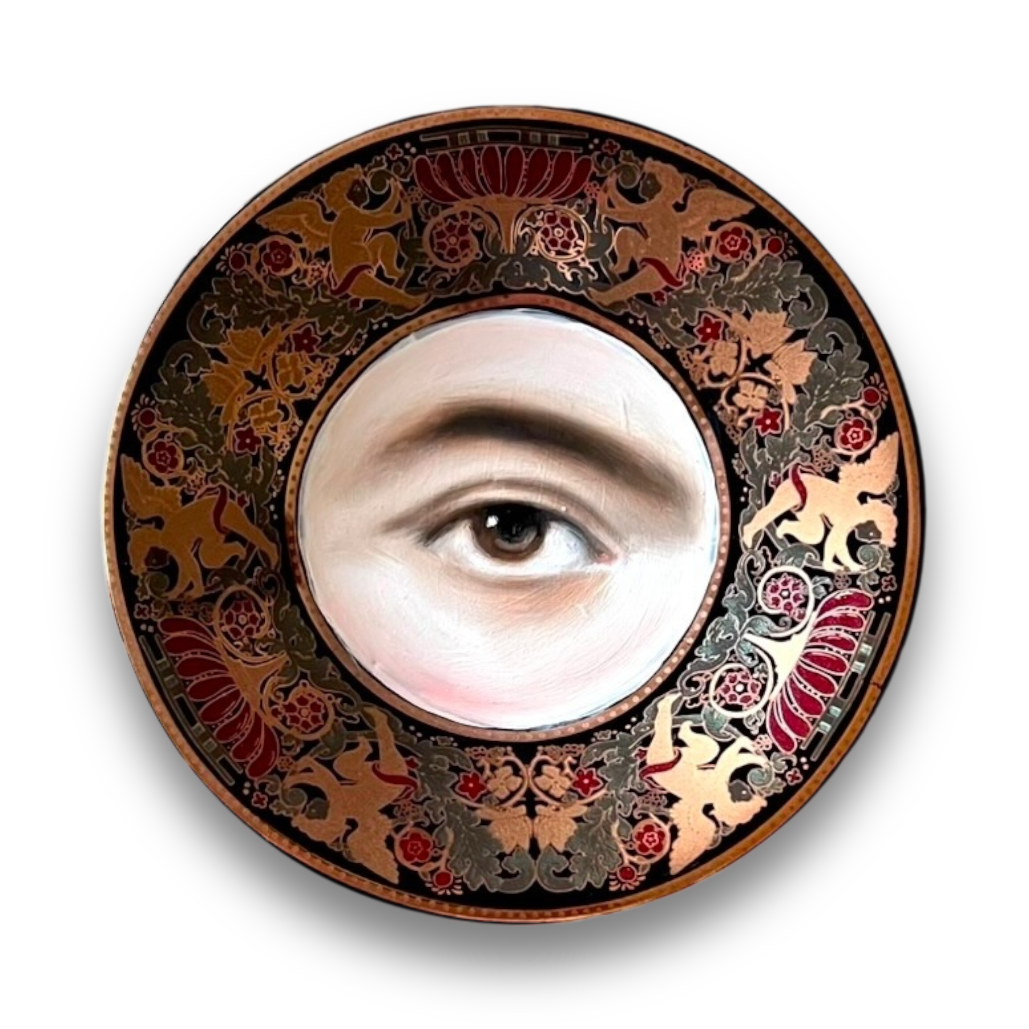 No. 2910 Lover's Eye Painting of Ludwig von Beethoven on a Black & Gold Cherub Plate
