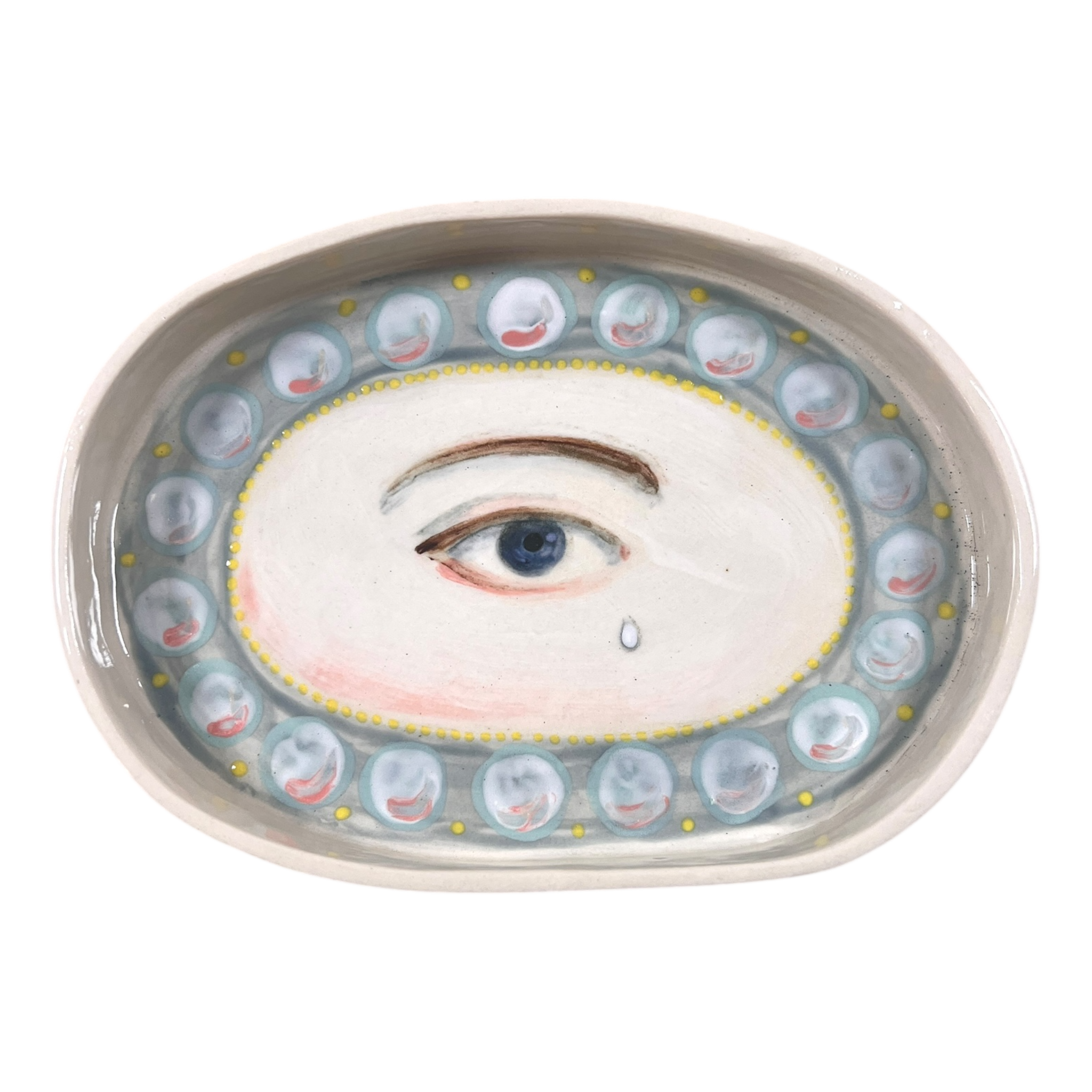 No. 73 Lover's Eye Jewelry Dish - Grey Pearls with Teardrop