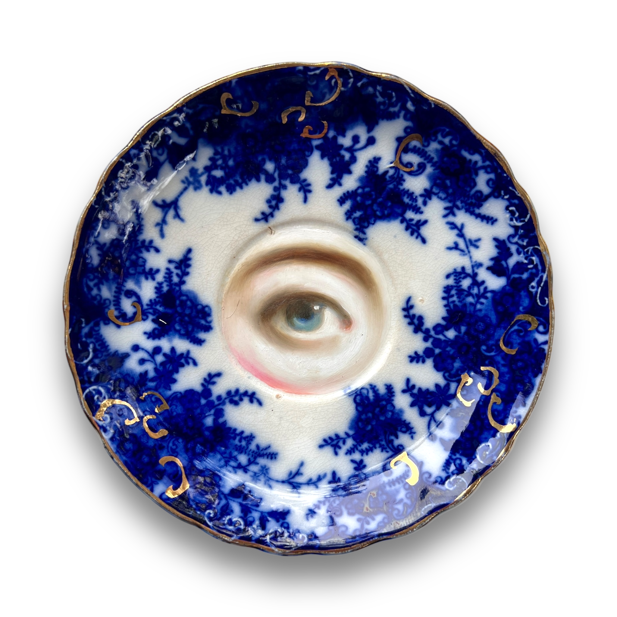 No. 3074 Lover's Eye Painting on an English Victorian Blue & White Plate