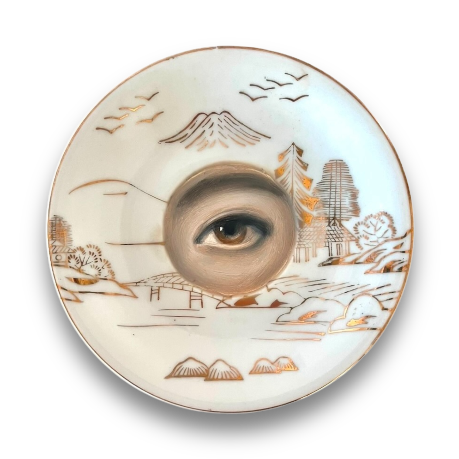 No. 2868 Lover's Eye Painting on a Chinoiserie Gilt Landscape Plate