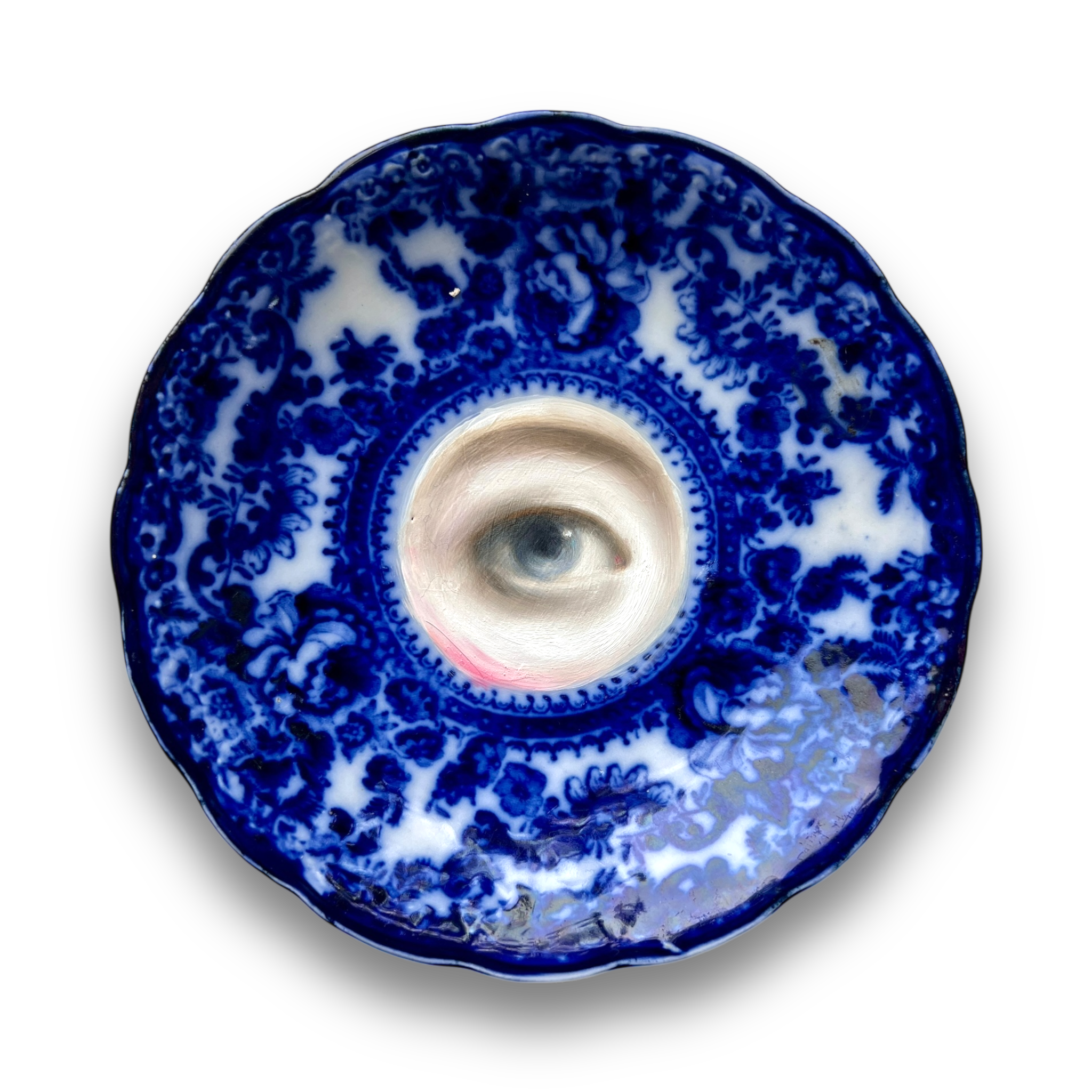 No. 3073 Lover's Eye Painting on an English Victorian Blue & White Plate