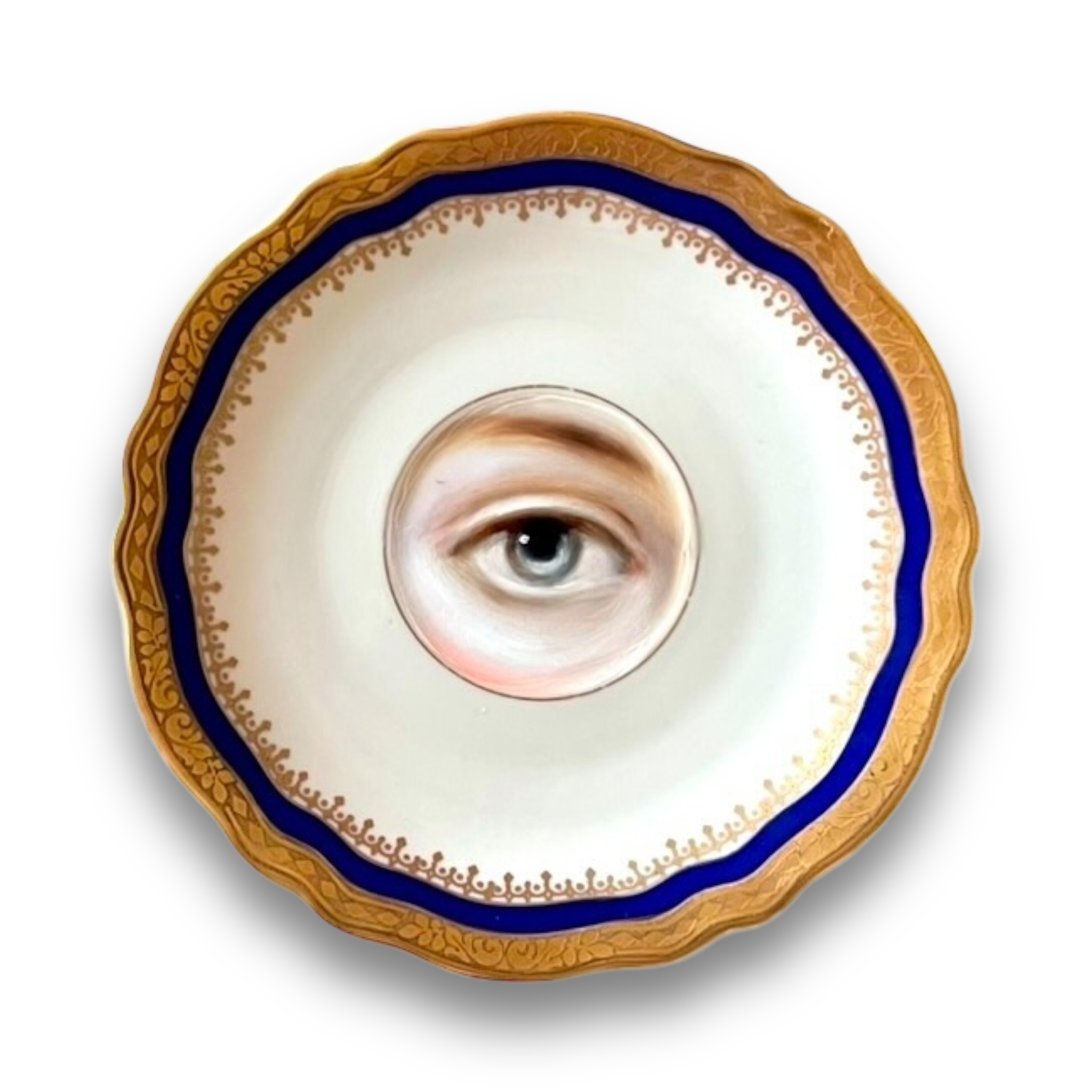 No. 2913 Lover's Eye Painting of Marie Antoinette on a Bavarian Cobalt Blue and Gold Plate