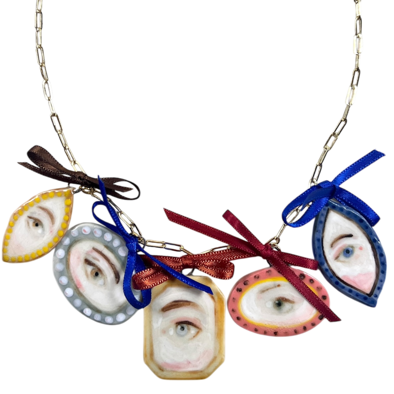 No. 144 Lover's Eye Beribboned Charm Necklace with 10k Gold Chain