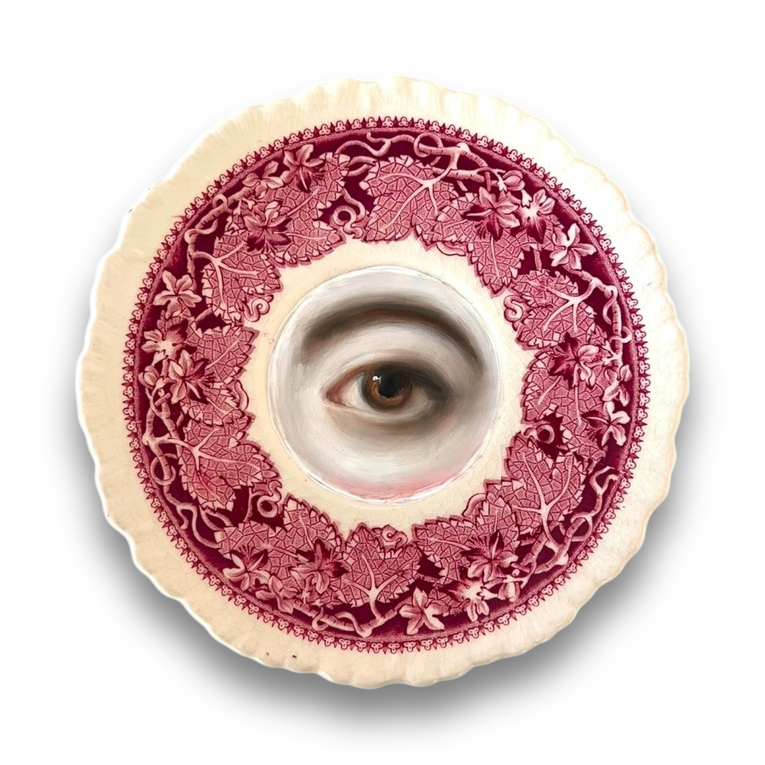 No. 2874 Lover's Eye Painting on an English Red Ivy Transferware Plate