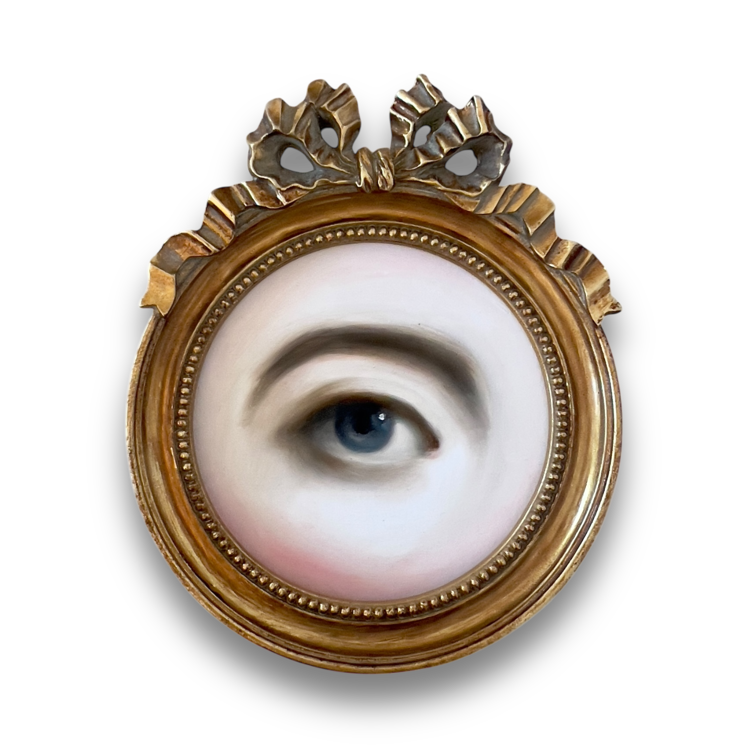 No. 2984 Lover's Eye Painting in a Gold Round Frame with Bow