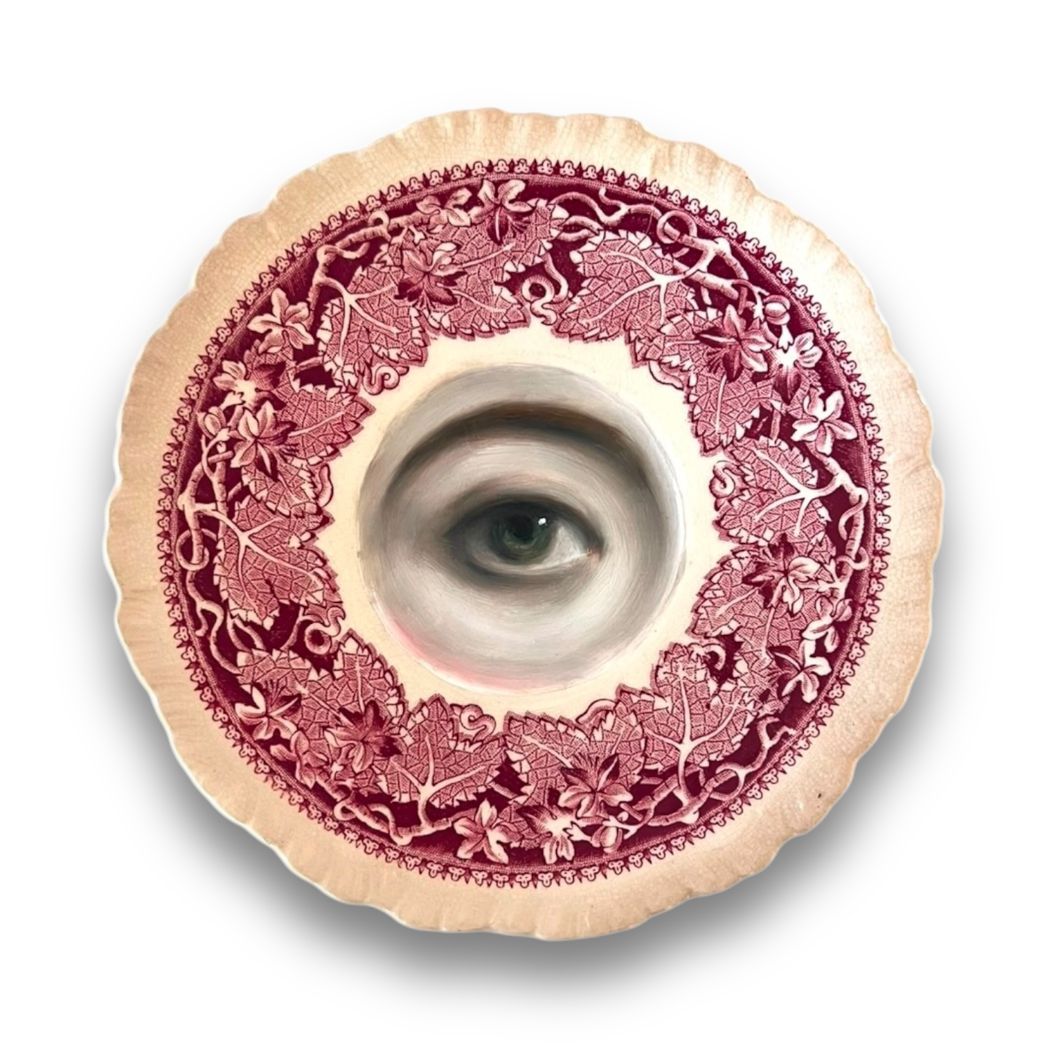 No. 2873 Lover's Eye Painting on an English Red Ivy Transferware Plate