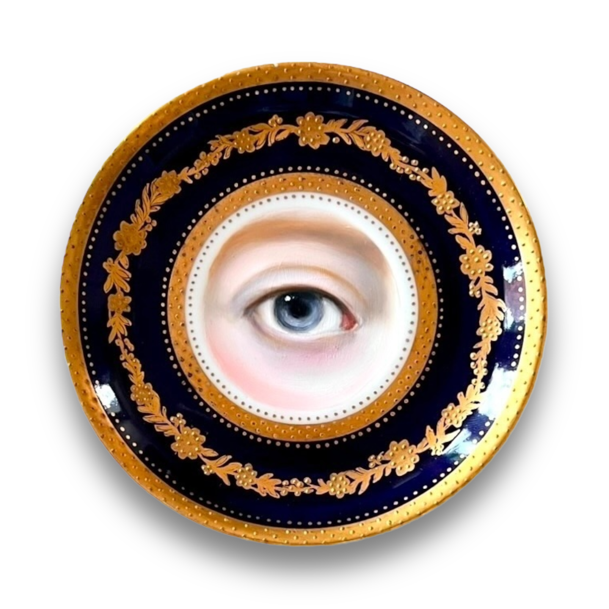No. 2912 Lover's Eye Painting of Queen Victoria on an English Cobalt Blue and Gold Plate