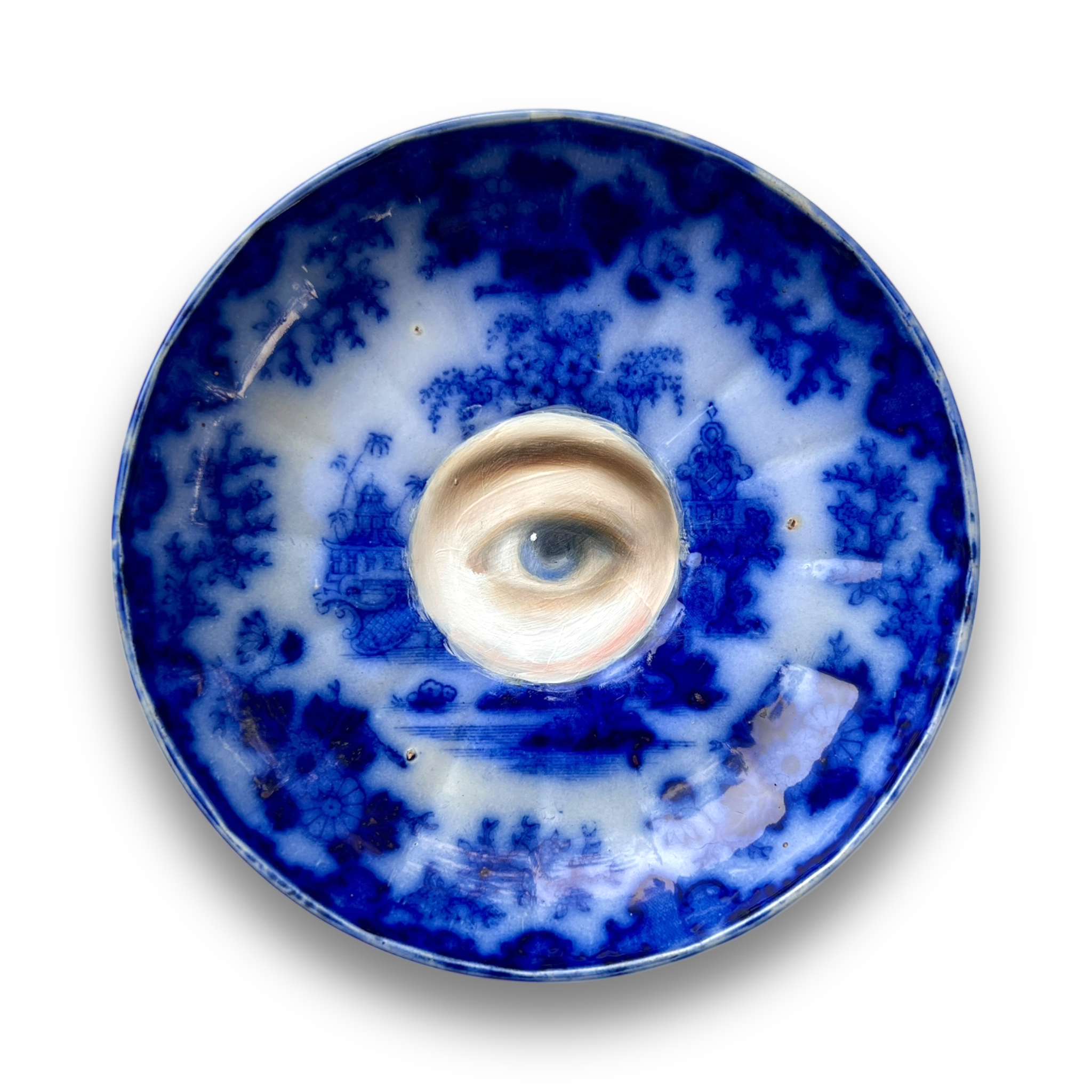 No. 3070 Lover's Eye Painting on an English Victorian Blue & White Plate
