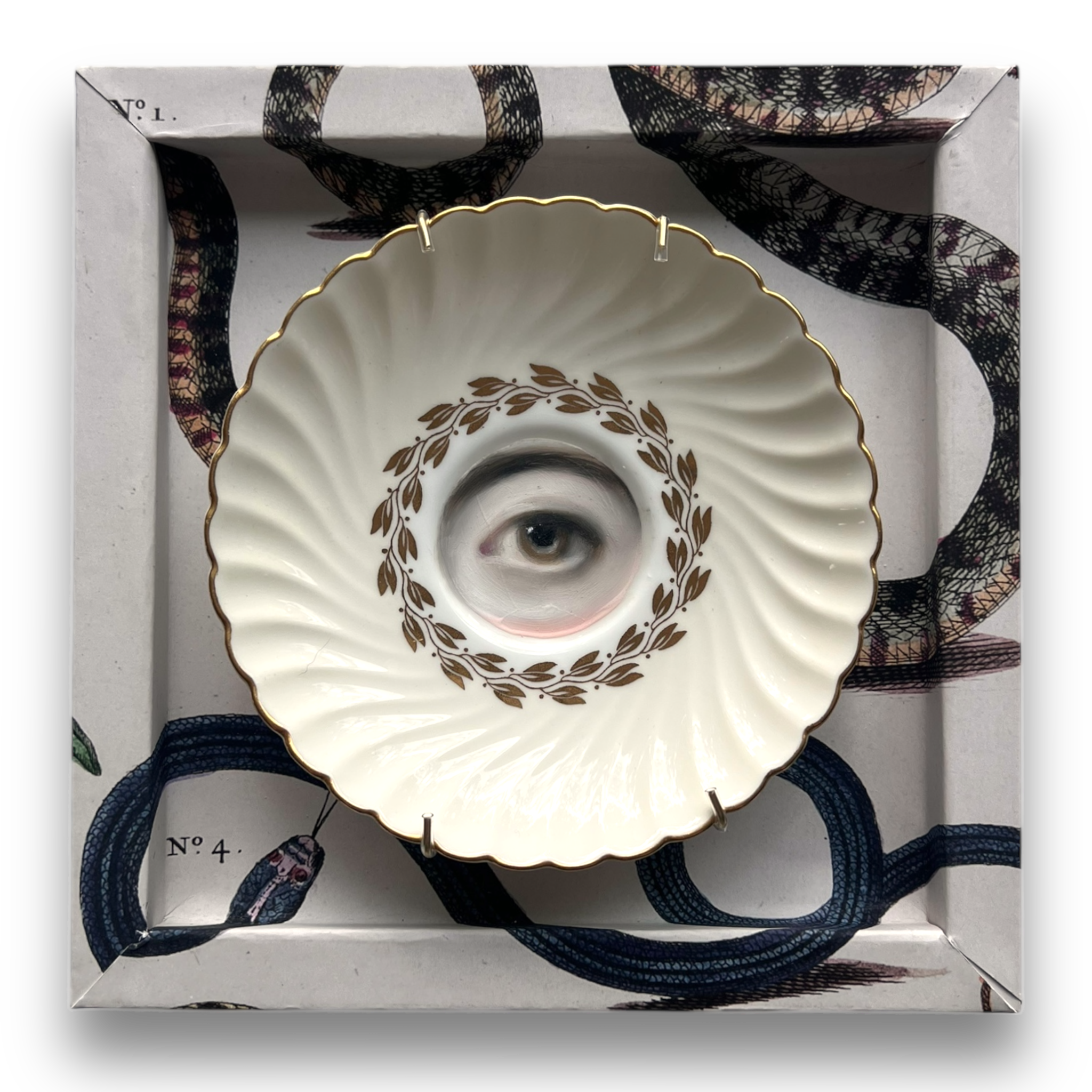 **Reserved for KMD** No. 2890 Lover's Eye Painting on an English Mintons Gilt Foliate Wreath Plate
