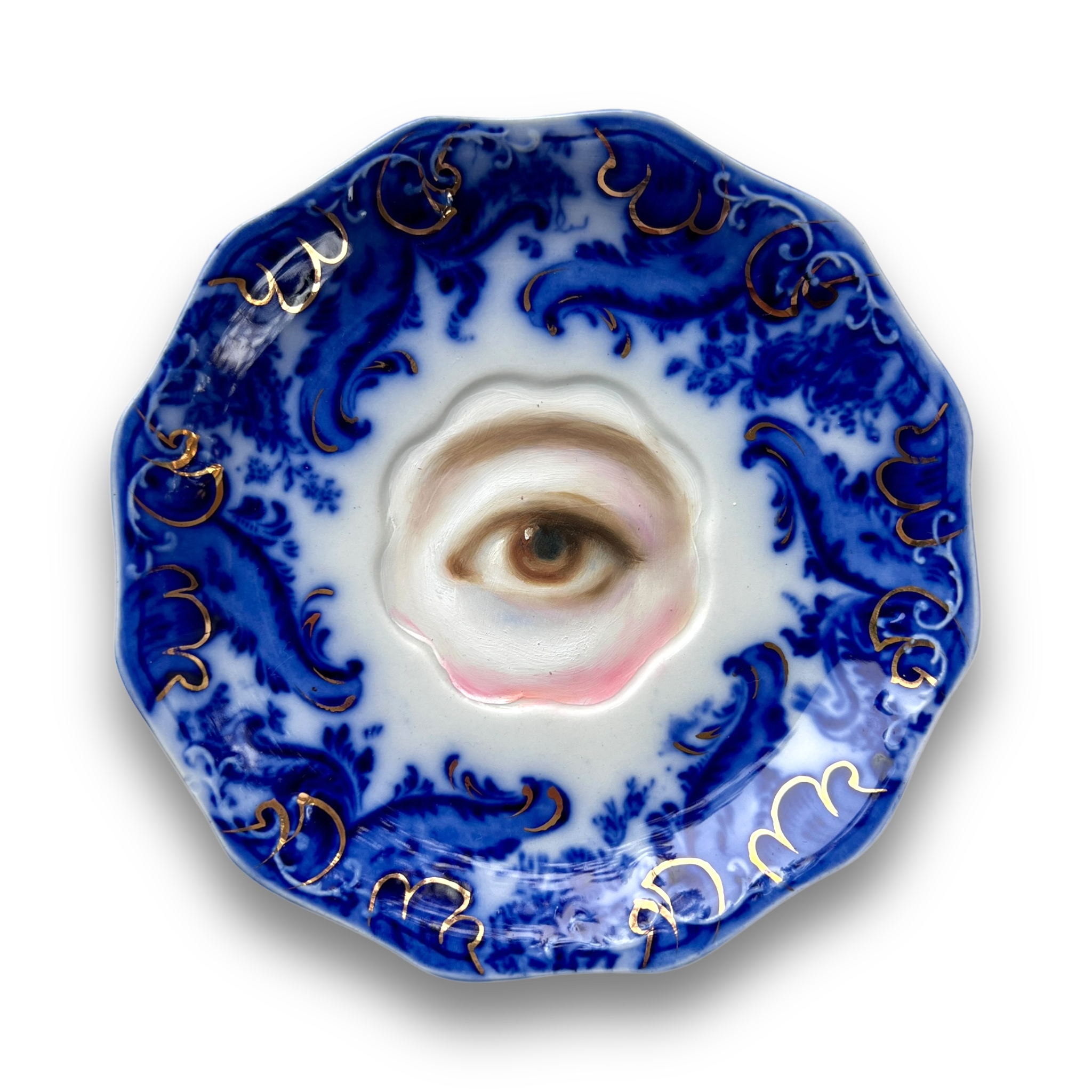 No. 3069 Lover's Eye Painting on an English Victorian Blue & White Plate