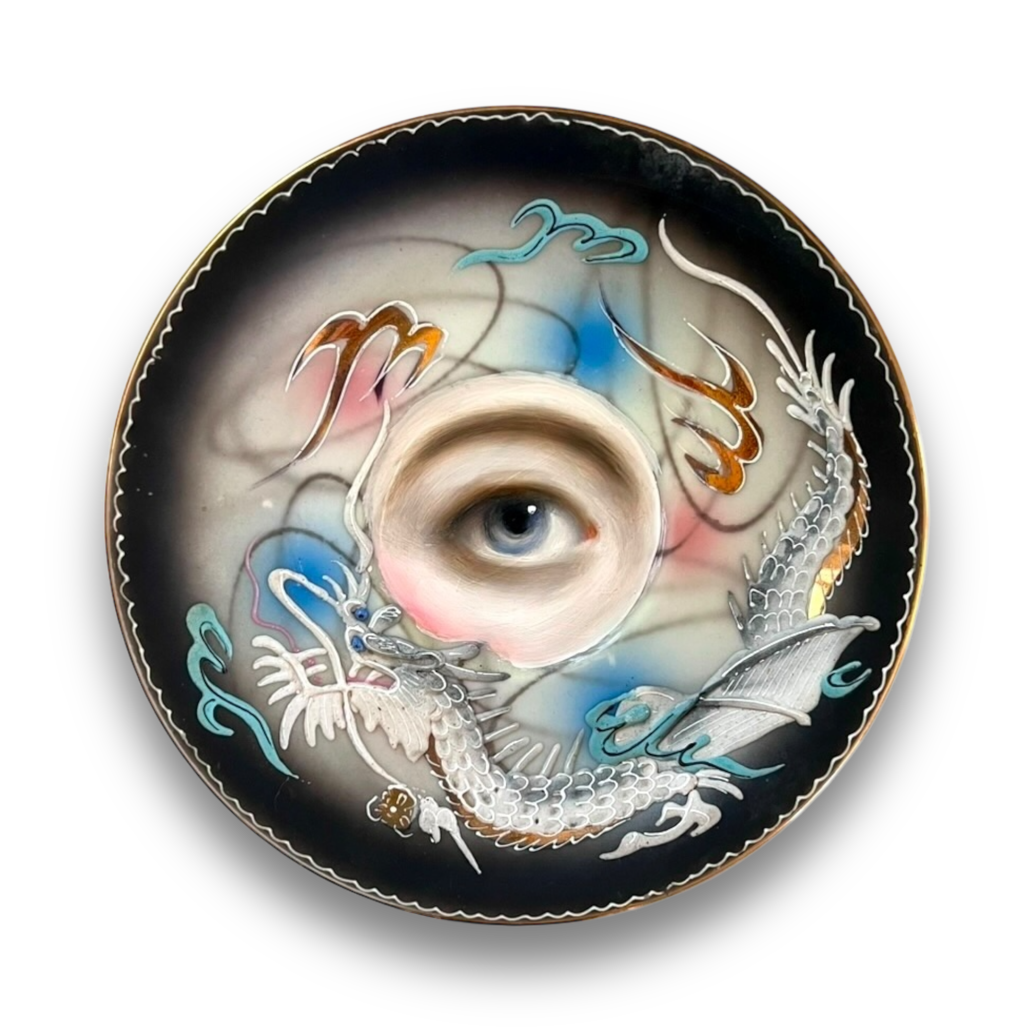 No. 2845 Lover's Eye Painting on a Japanese Dragonware Plate