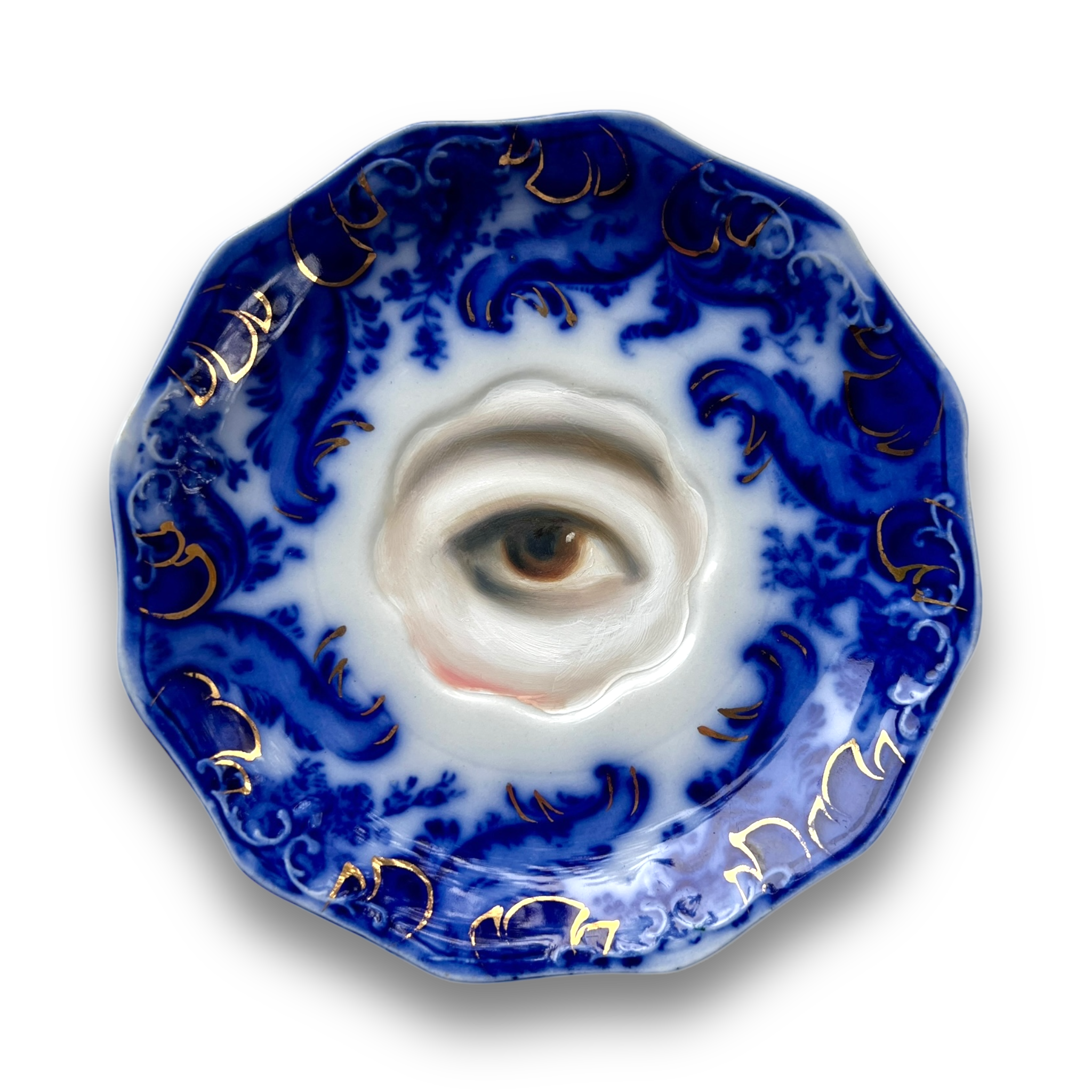 No. 3068 Lover's Eye Painting on an English Victorian Blue & White Plate