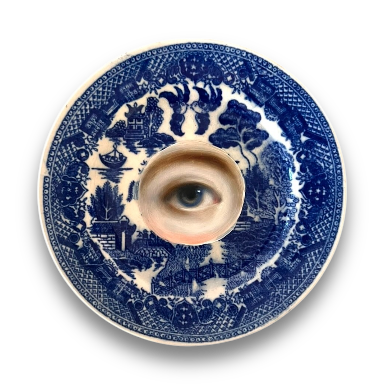 No. 2862 Lover's Eye Painting on a Chinoiserie Blue Willow Plate