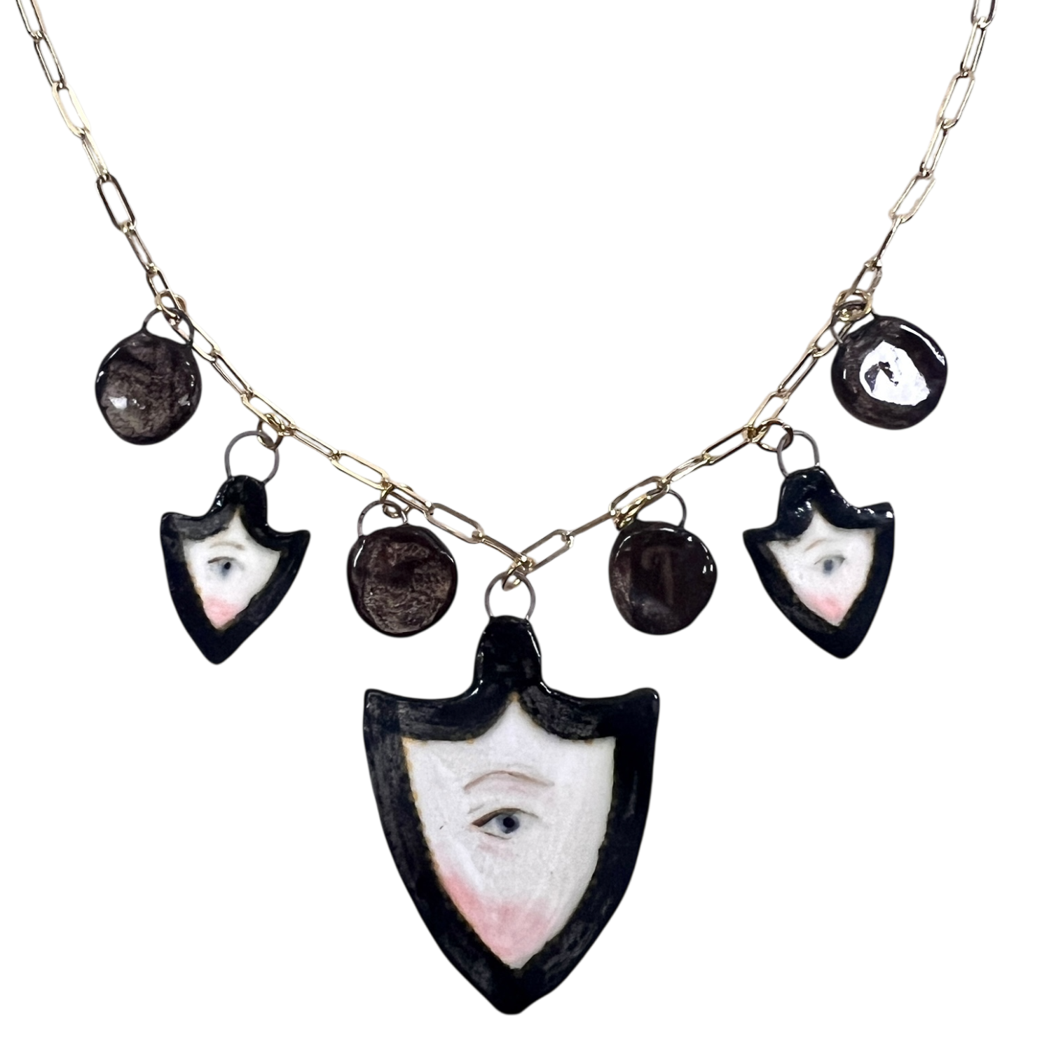 No. 143 Lover's Eye Shield Charm Necklace with 10k Gold Chain