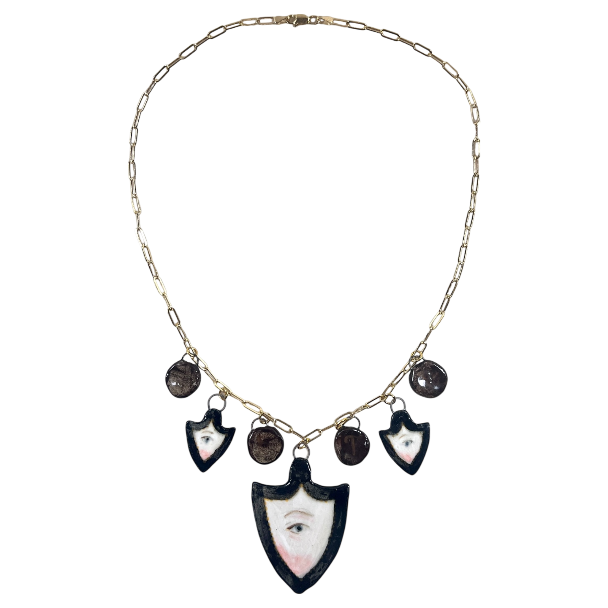 No. 143 Lover's Eye Shield Charm Necklace with 10k Gold Chain