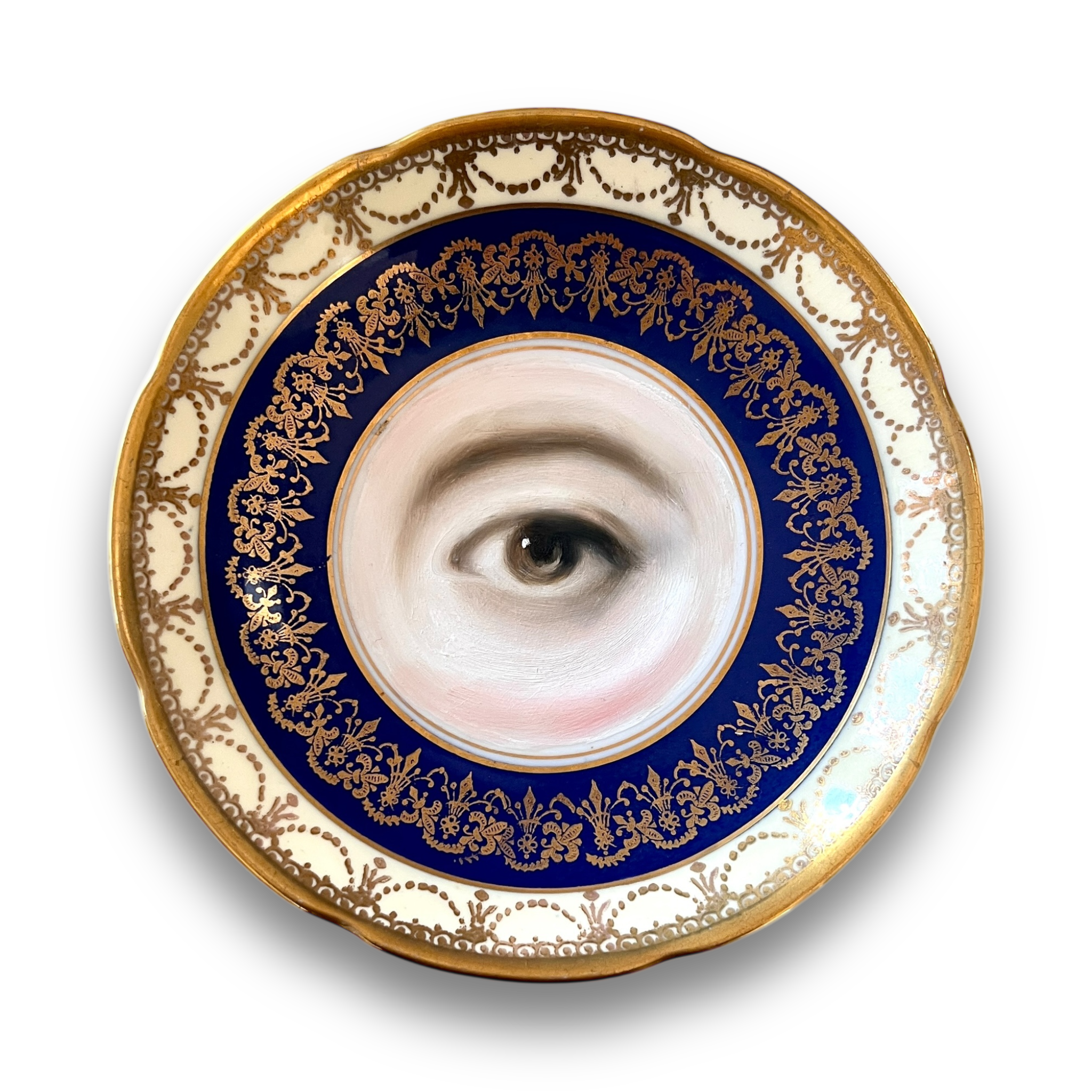 No. 3077 Lover's Eye Painting on an English Blue & Gold Plate