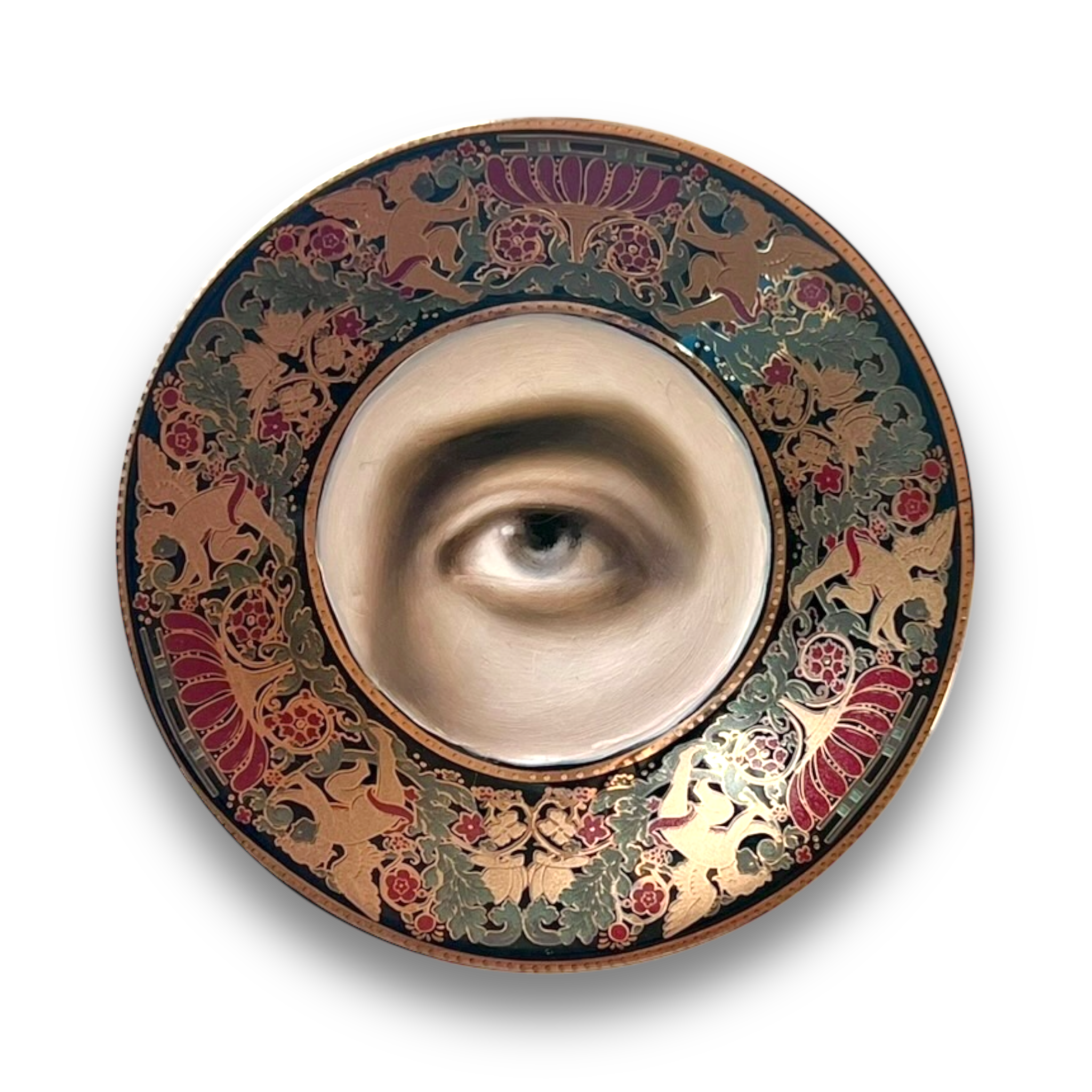 No. 2909 Lover's Eye Painting of Oscar Wilde on a Black & Gold Cherub Plate