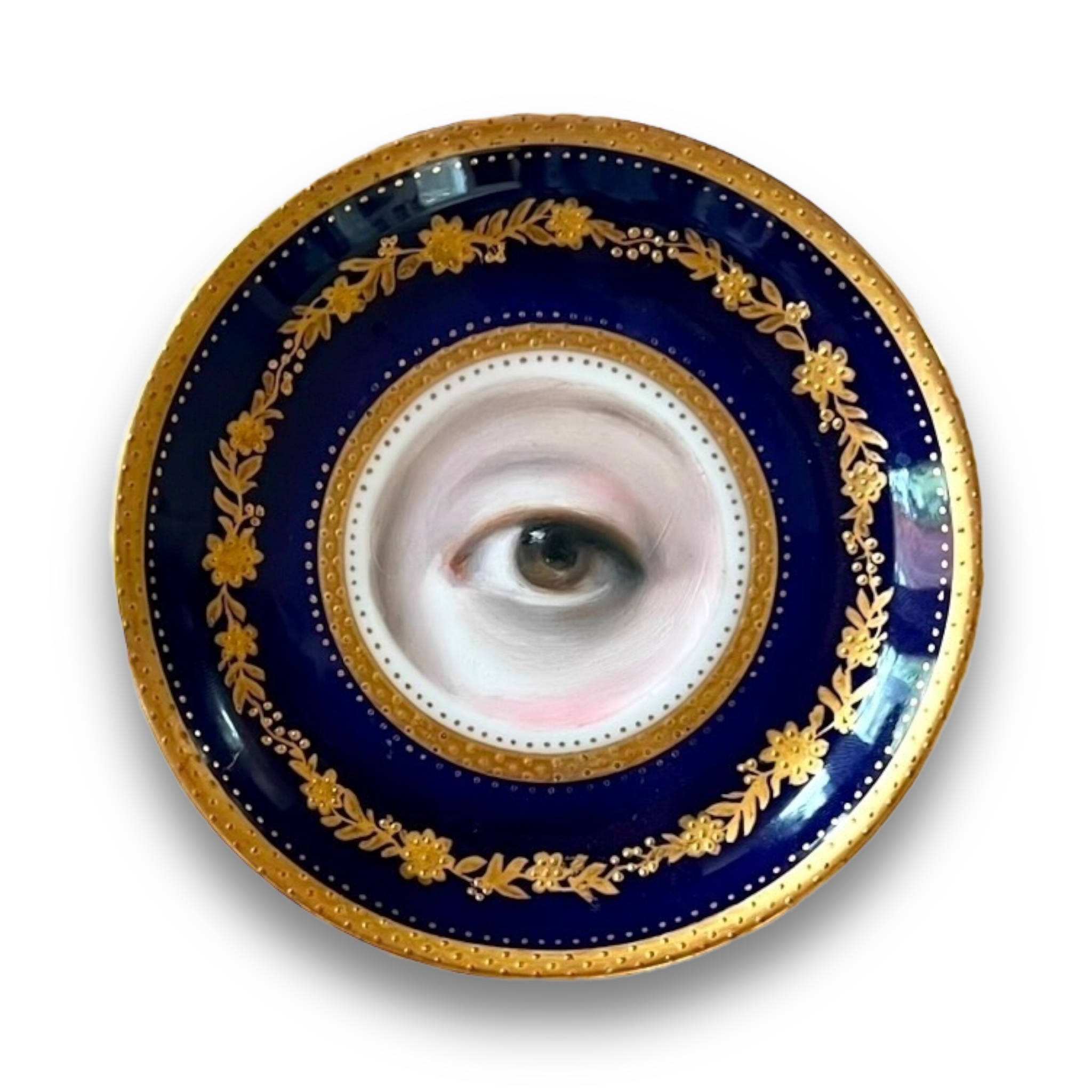 No. 2911 Lover's Eye Painting of Queen Elizabeth I on an English Cobalt Blue and Gold Plate