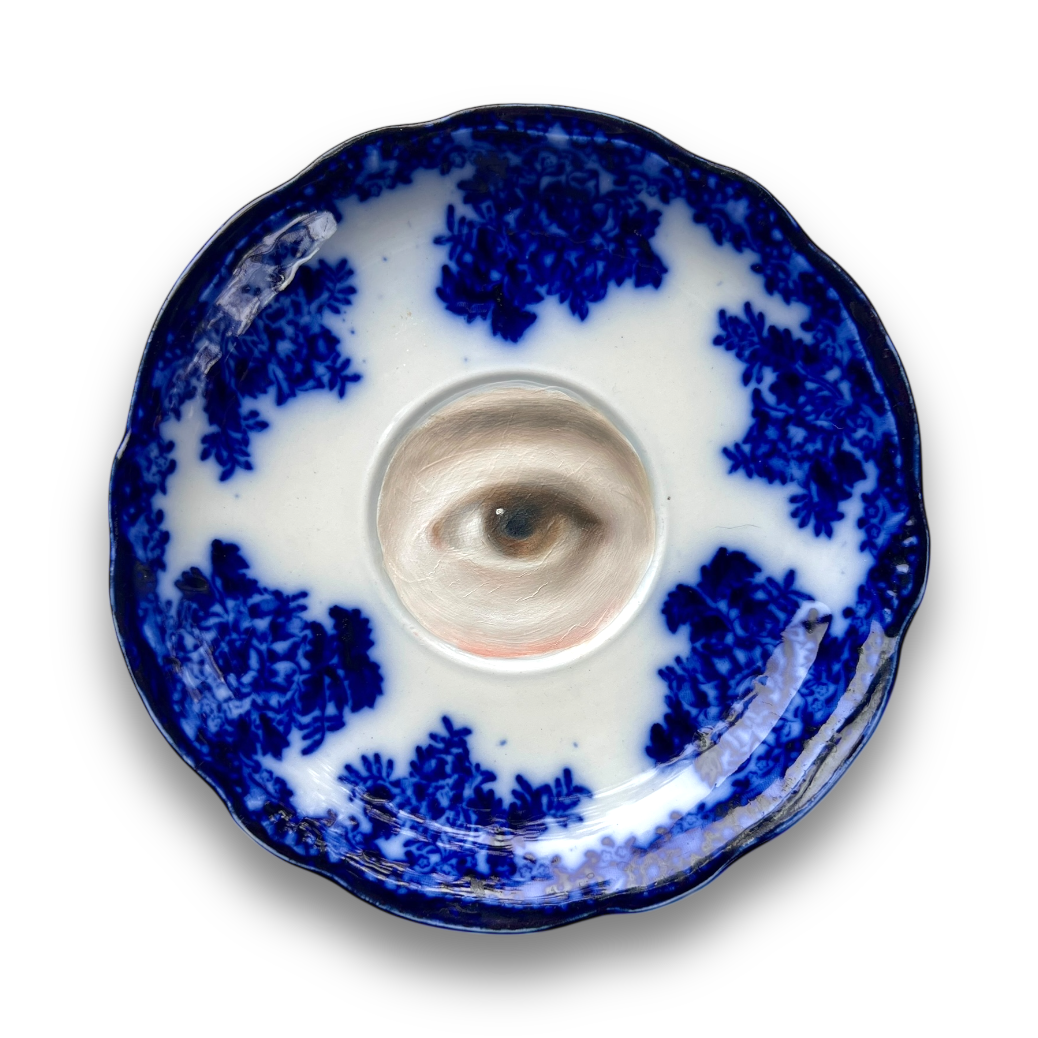 No. 3058 Lover's Eye Painting on an English Victorian Blue & White Plate