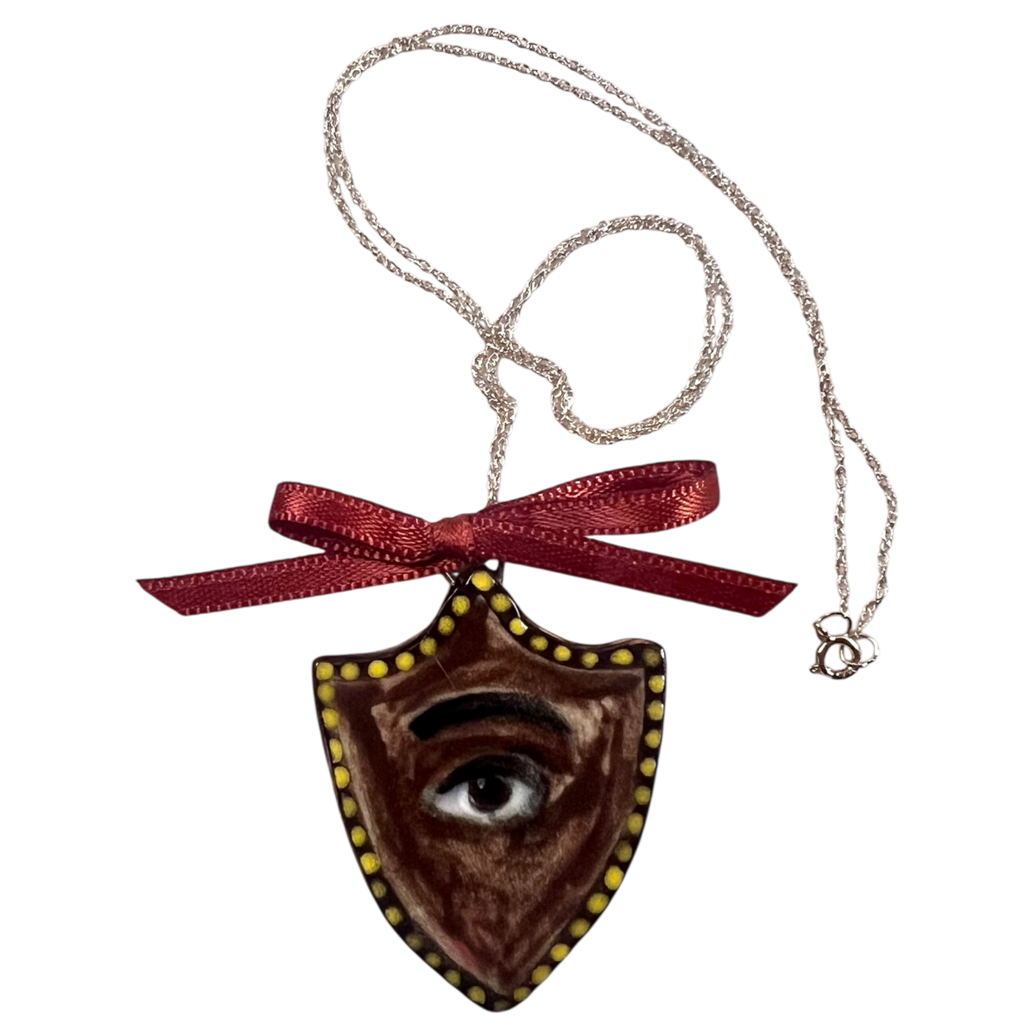 No. 107 Lover's Eye Charm with 10k Gold Chain - Beaded Gold Shield