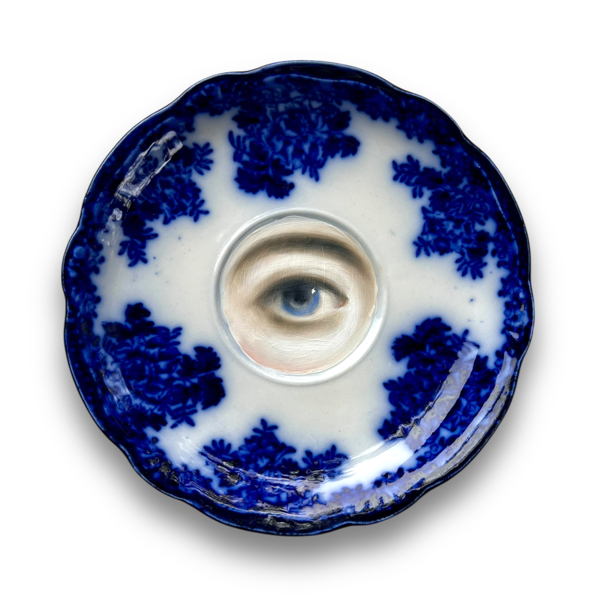 No. 3057 Lover's Eye Painting on an English Victorian Blue & White Plate