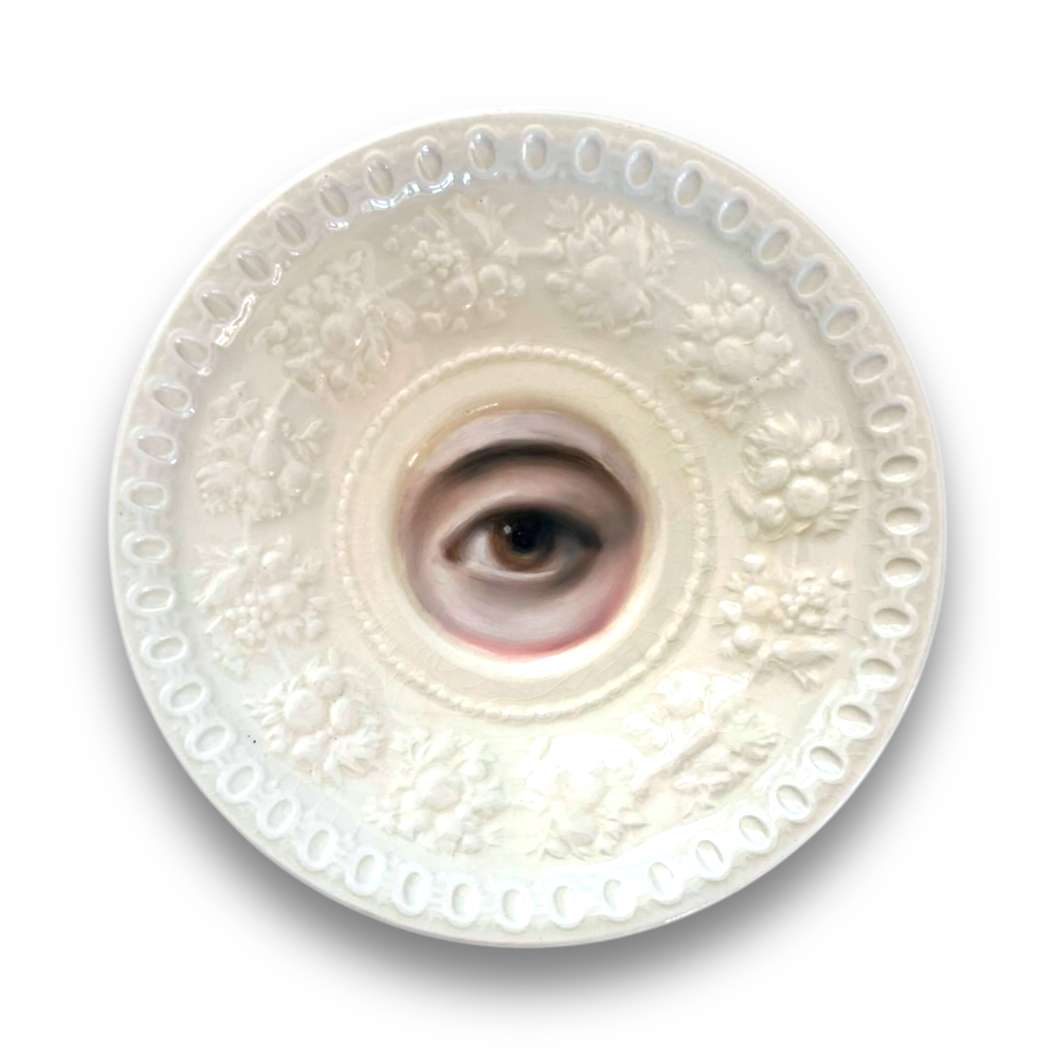 No. 2826 Lover's Eye Painting on a Wedgwood "Wellesley" White Plate