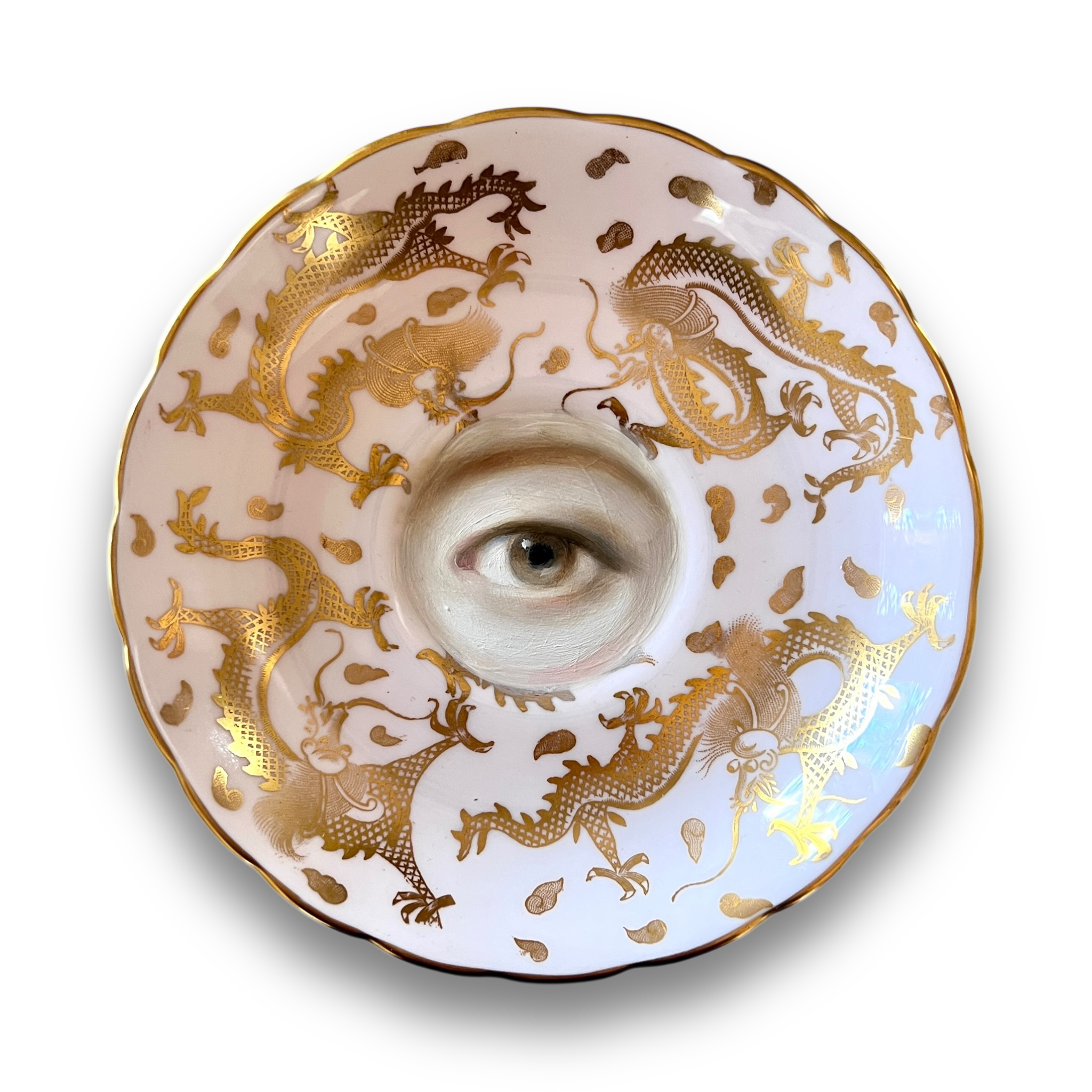 No. 3092 Lover's Eye Painting on an English Pink Chinoiserie Plate