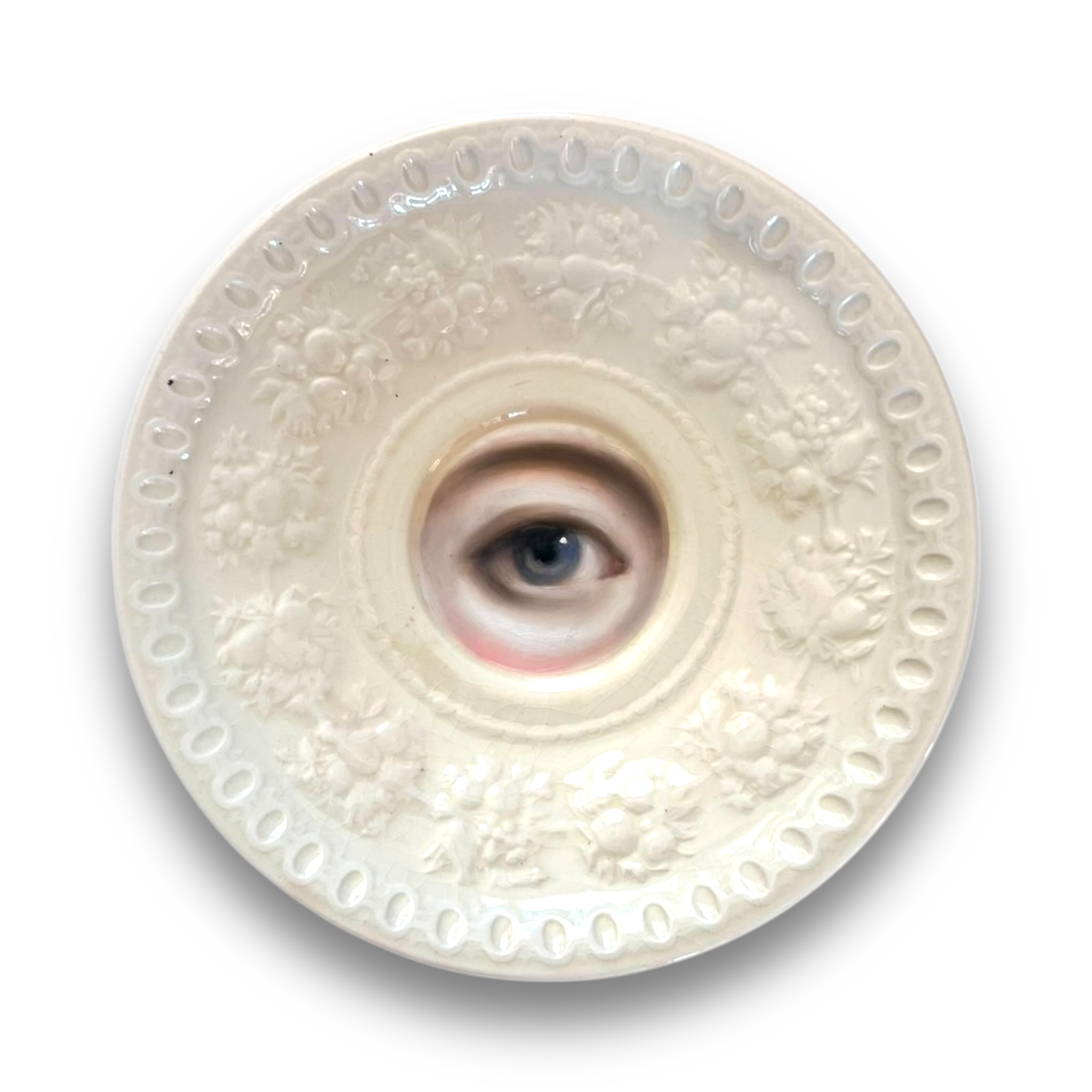 No. 2825 Lover's Eye Painting on a Wedgwood "Wellesley" White Plate
