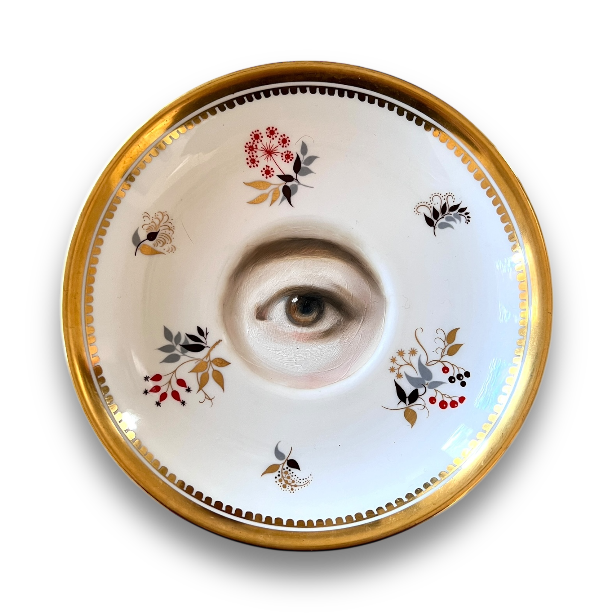 No. 3094 Lover's Eye Painting on an English Floral Sprig Plate